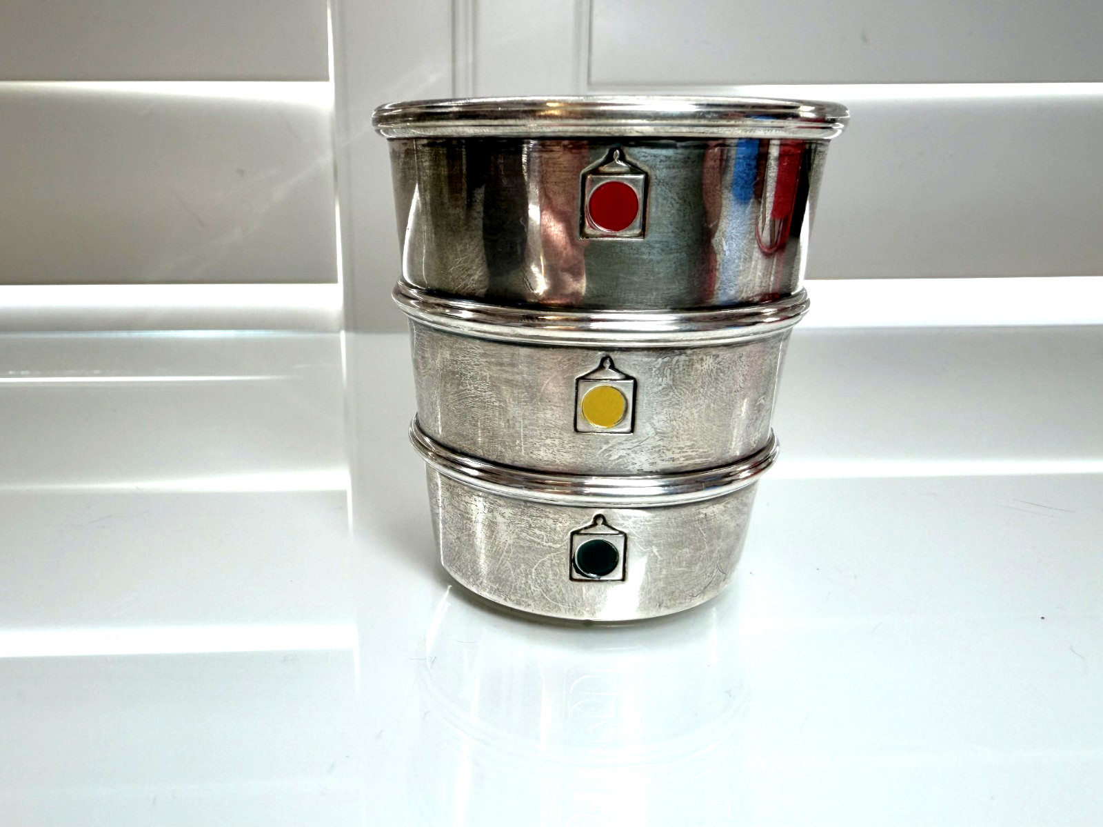 Vintage Gorham Sterling 354 Stoplight Jigger Traffic Light Enamel Bar Measure
