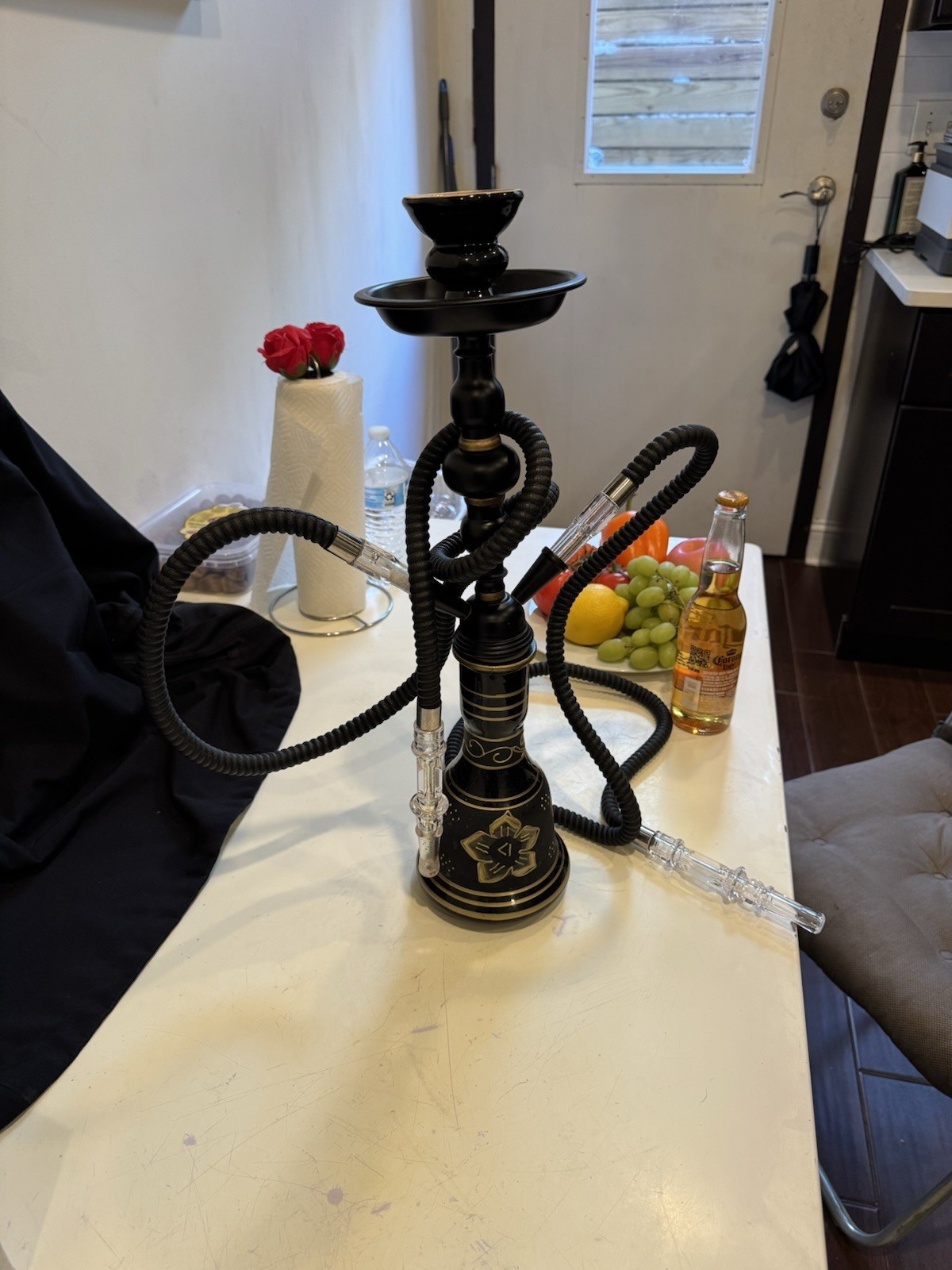 Hookah Set 2 Hose 22 Premium Dark Blue Glass With Golden Paint
