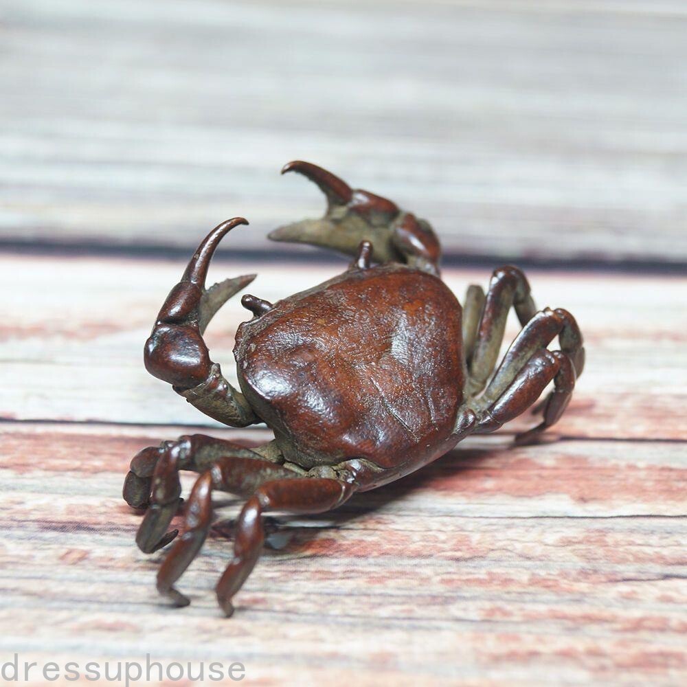 Old Solid Purple Brass Crab Fortune Figurine Tea Pet Ornaments Retro Handicrafts