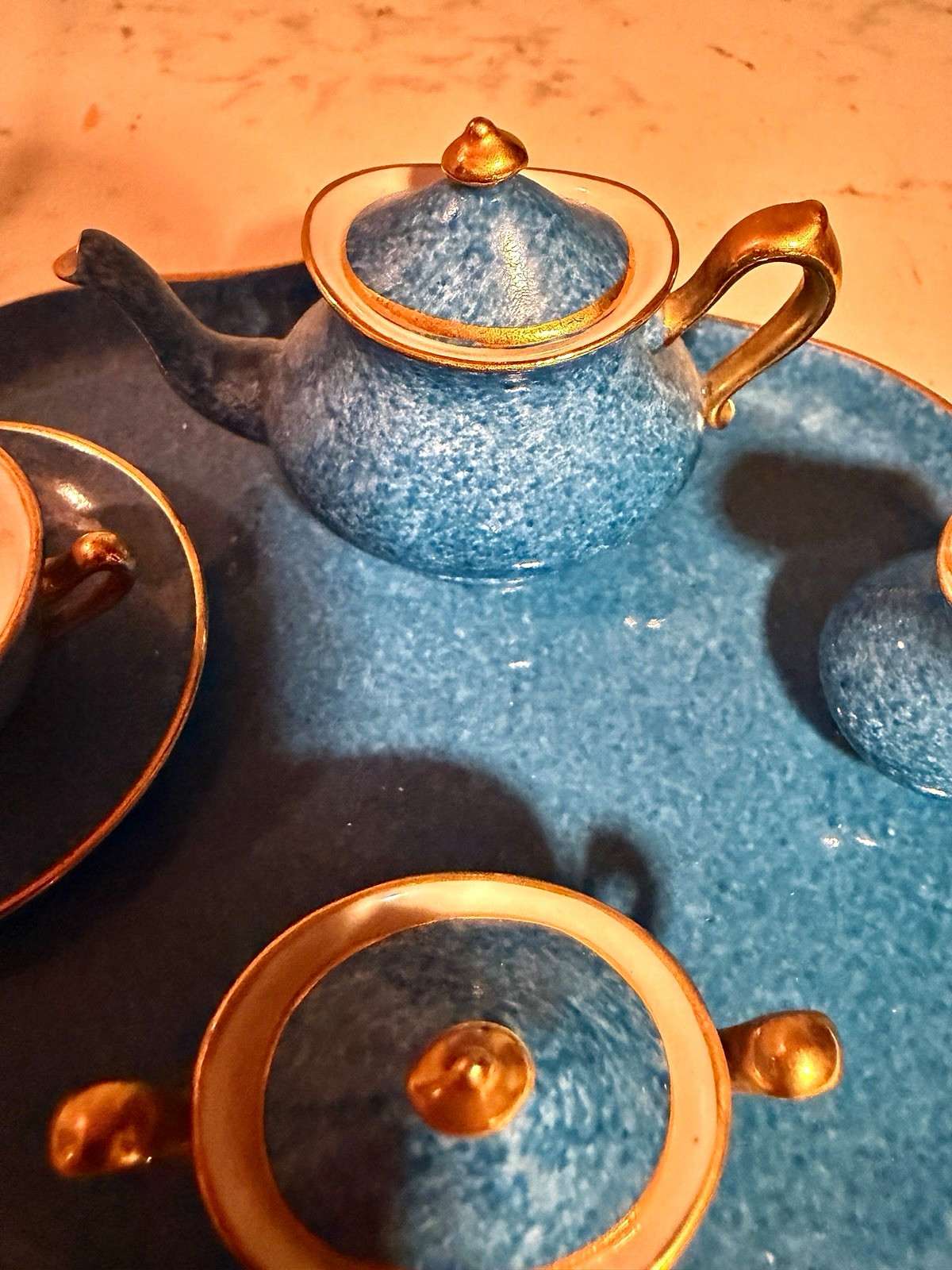 Crown Staffordshire Fine Bone China Blue Gold Floral Mini Tea Set 5pc Crown Staffordshire Fine Bone China Blue Gold Floral Mini Tea Set 5pc