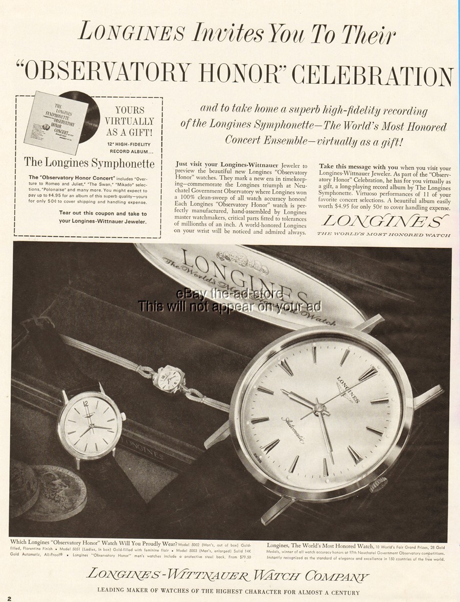 1963 Longines Wittnauer Watch Neuchatel Observatory 5002 5051 5003 Print Ad