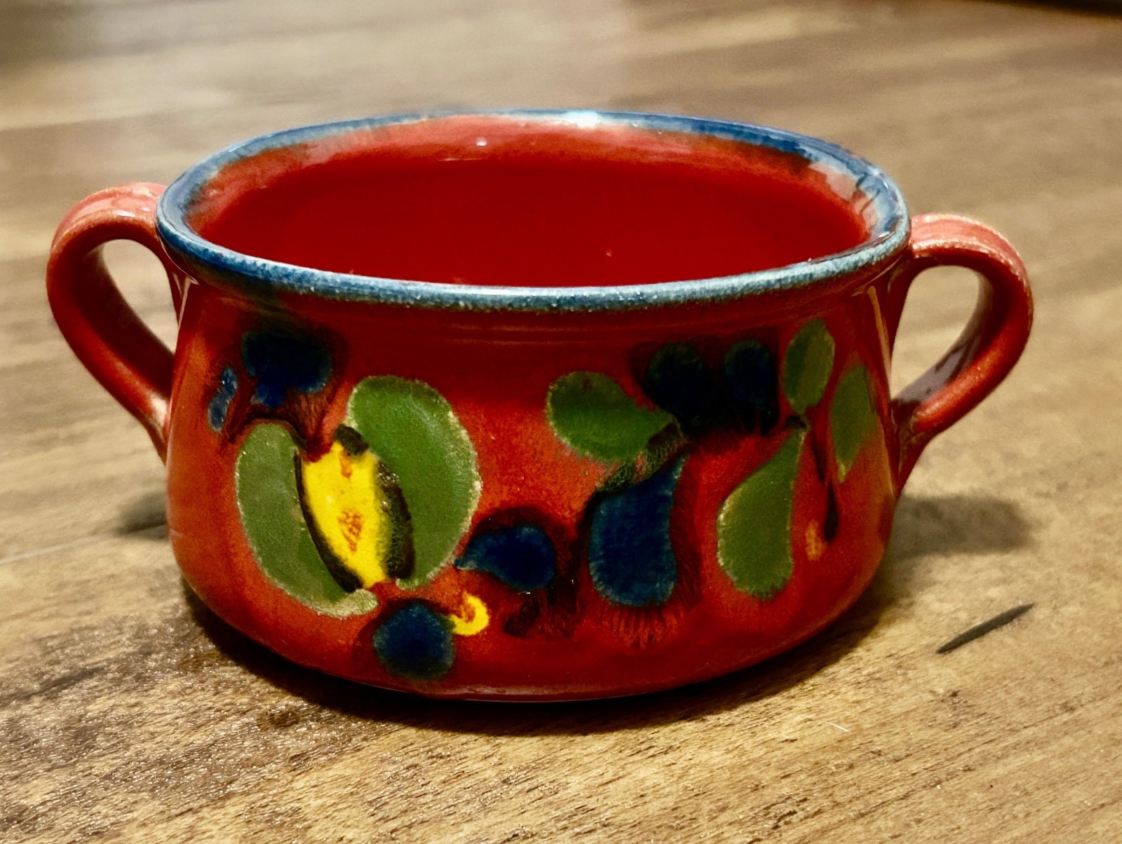 Vintage Hand-Painted Ceramic Soup Bowl with Handles
