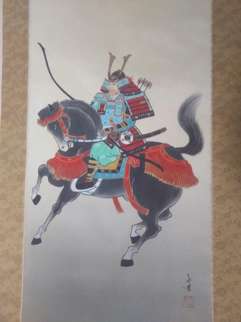 Cavalry Warrior Yabusame Hanging Scroll with Arrow Rest | Good Condition