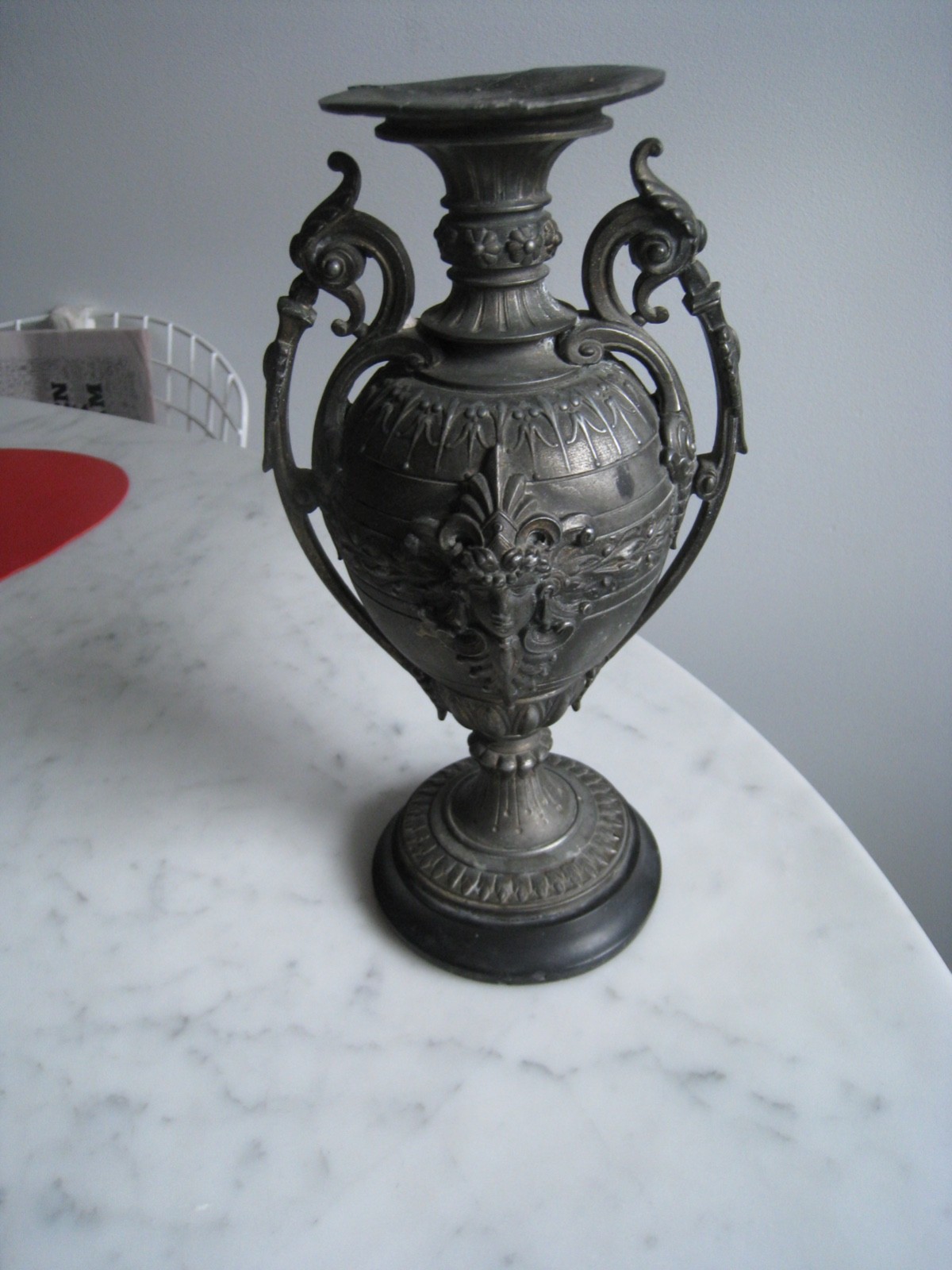 Antique 19th Century French Neoclassical Style Spelter Metal Vase, 11\