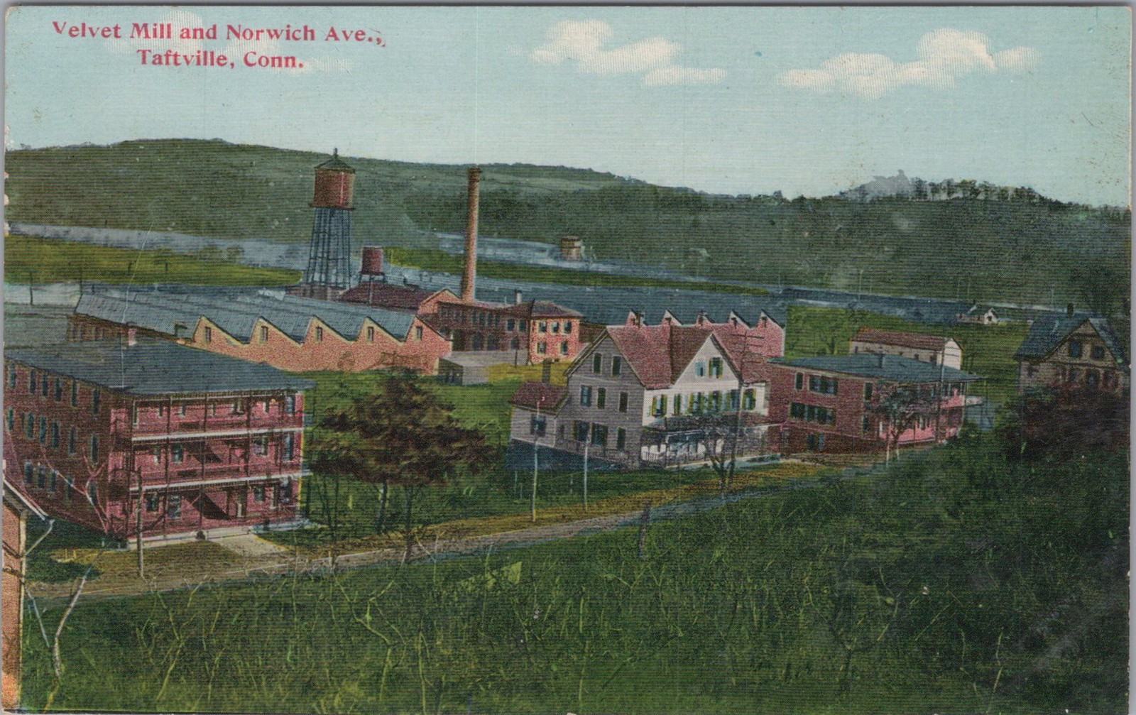Velvet Mill Norwich Avenue Taftville CT Water Tower Danziger 1900s Postcard