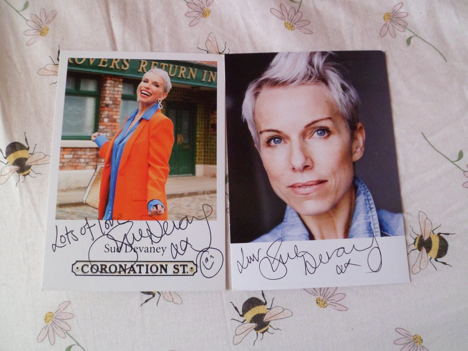 2X CORONATION STREET CAST CARD SUE DEVANEY HAND SIGNED (SEE DESCRIPTION)
