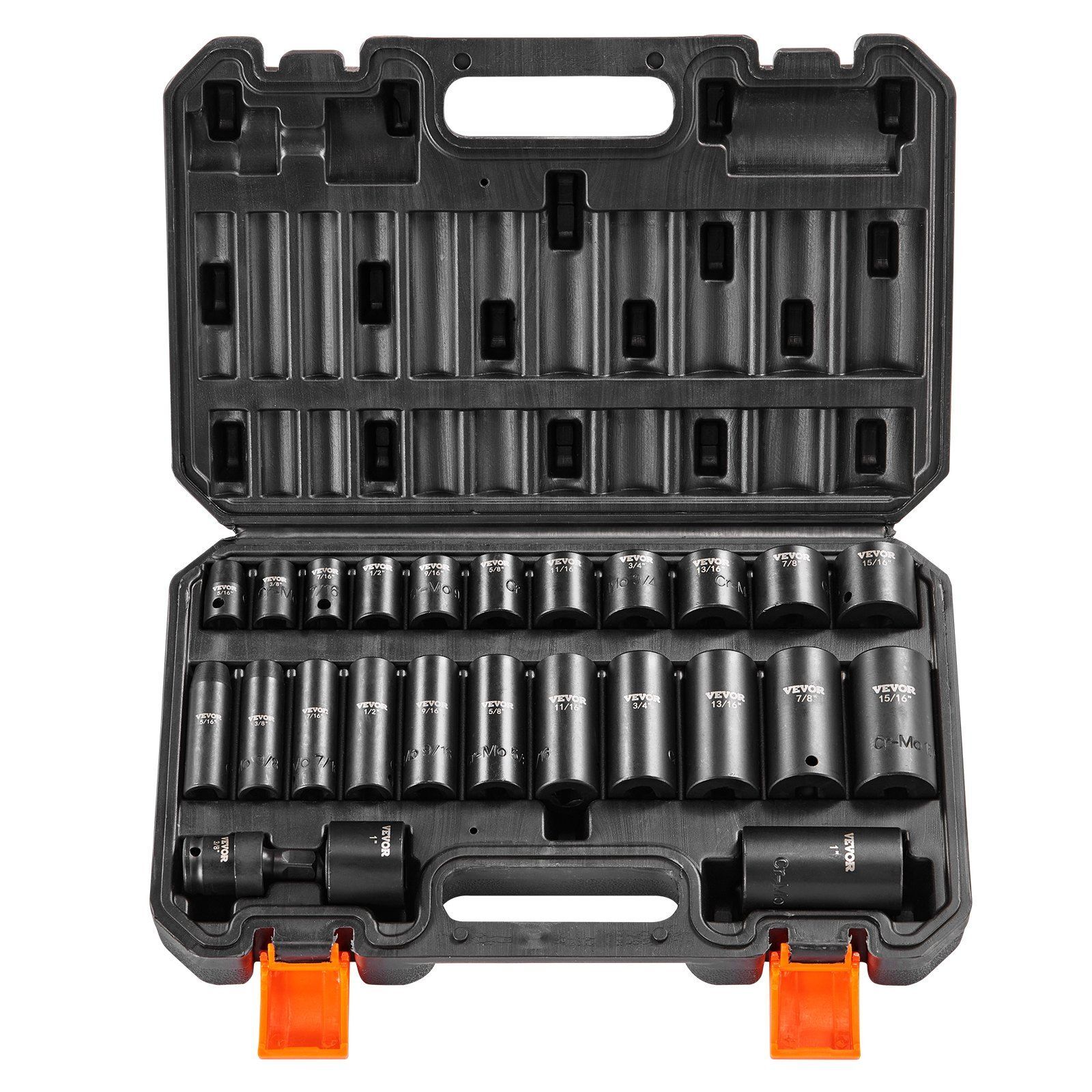 Impact Sockets Set 25pcs 6-Point 3/8in Drive Bit Ratchet Tool Kit Case Impact Sockets Set 25pcs 6-Point 3/8in Drive Bit Ratchet Tool Kit Case
