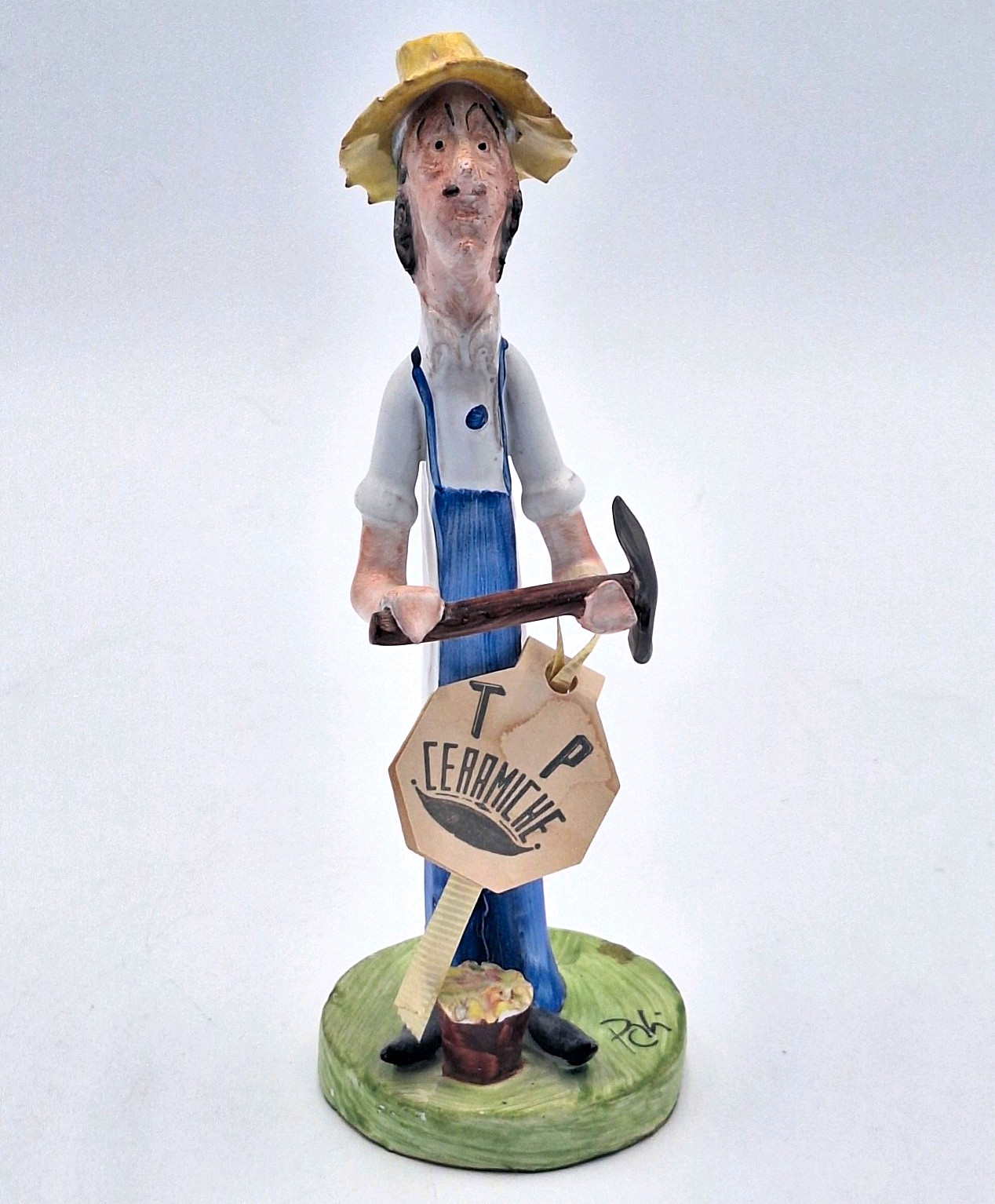 1950-70s Poli Cesare Italian Farmer Figurine Signed Poli Limited Ed 72/118 Italy
