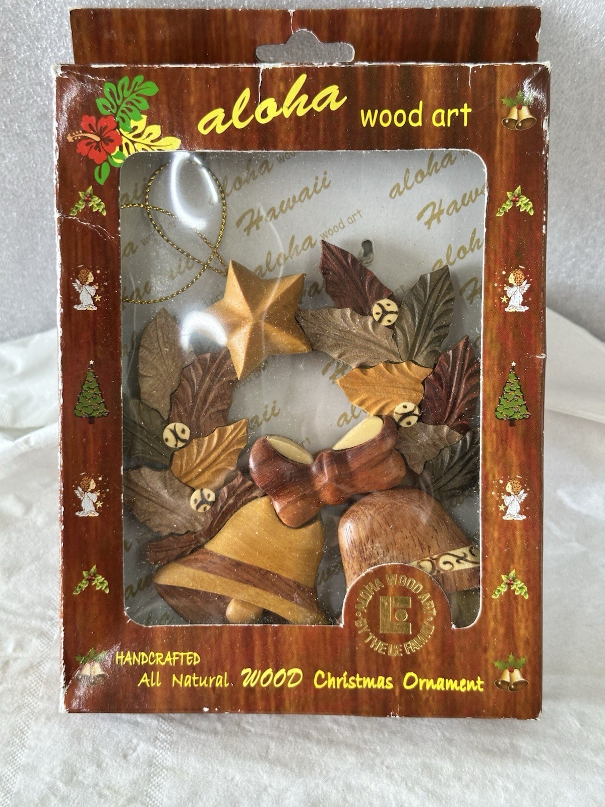 Aloha Wood Art Handcrafted Natural Wood Bell Leaves Ornament by Thele Family New