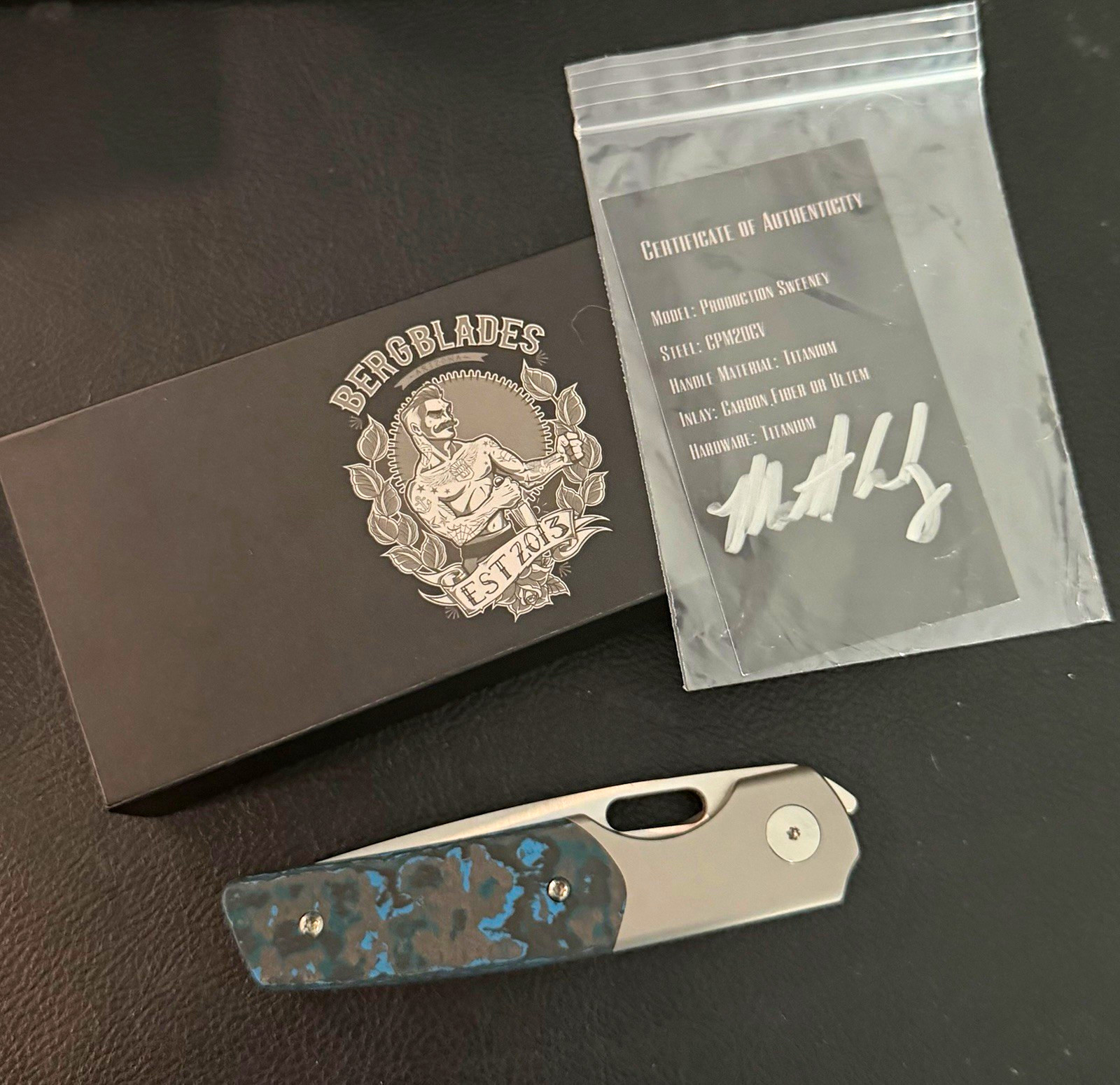 Berg Blades Production Sweeney Titanium Drop Point Knife 20CV Arctic Storm CF