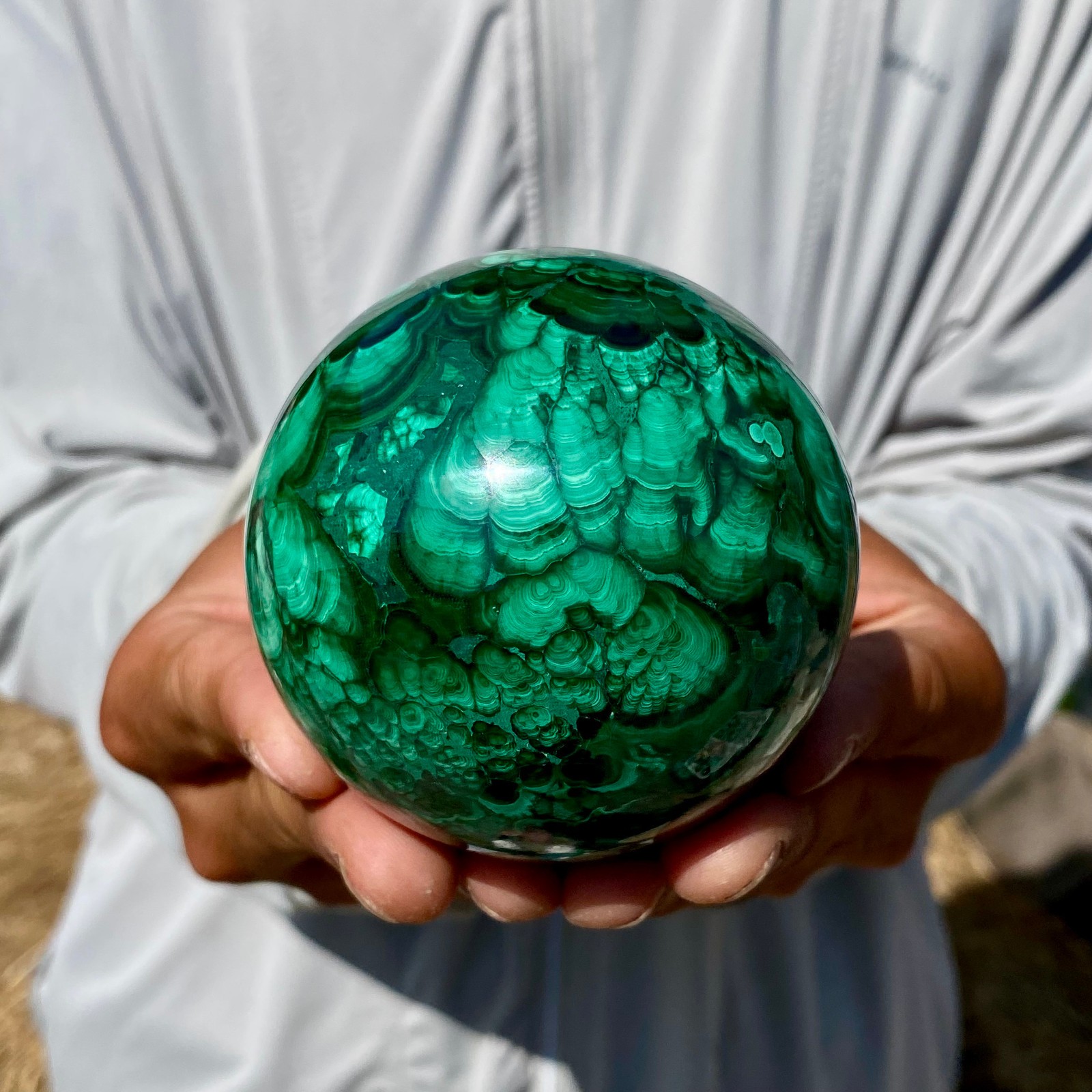 1.64LB Rare Natural Malachite quartz hand Carved sphere Crystal Healing