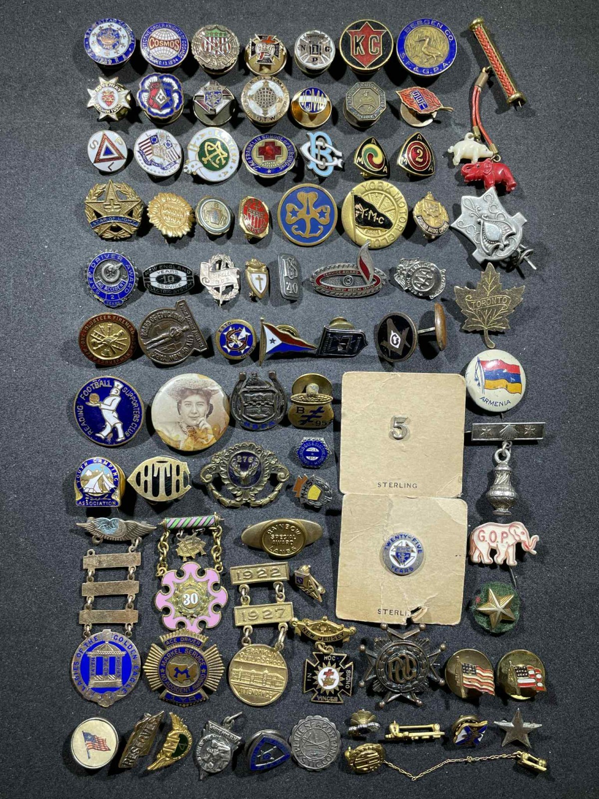 LOT x80 1800s - 1940s Fraternal / Club / Organization Membership Pins Badges