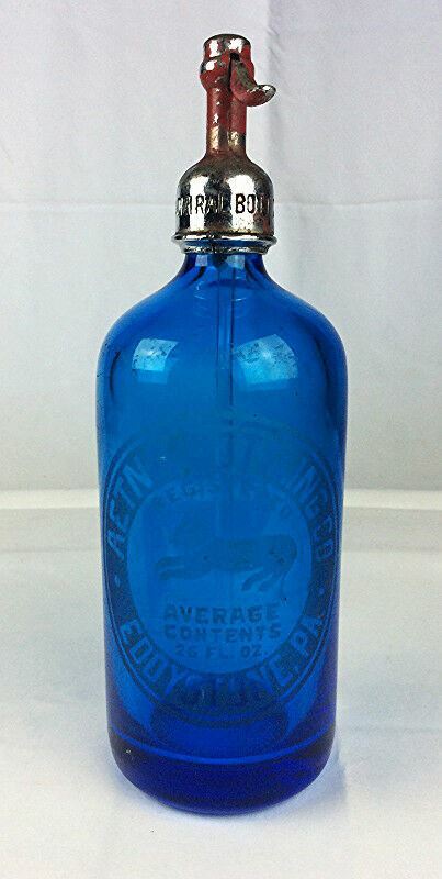 Antique Aetna Eddystone PA blue Seltzer bottle w Dog double marked Admiral co NY