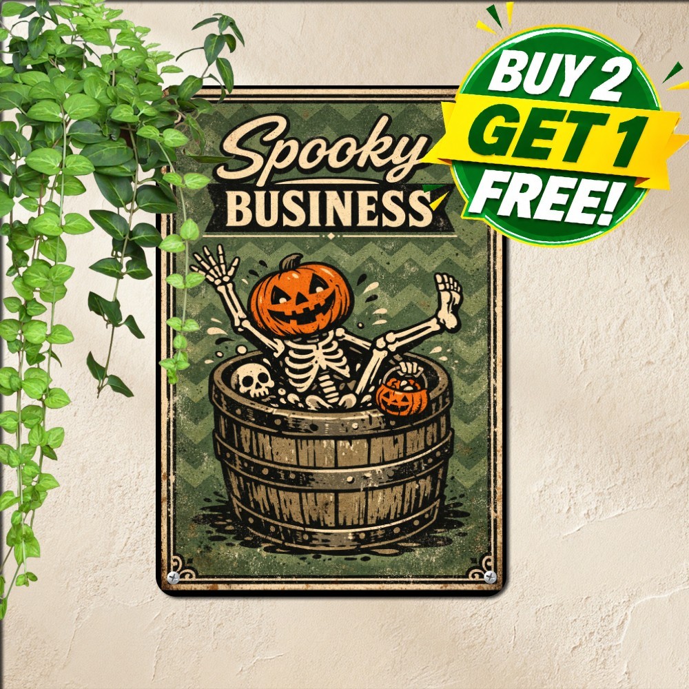 Pumpkin Head Skeleton Nice Butt Funny Halloween Decor Metal Tin Sign 8x12