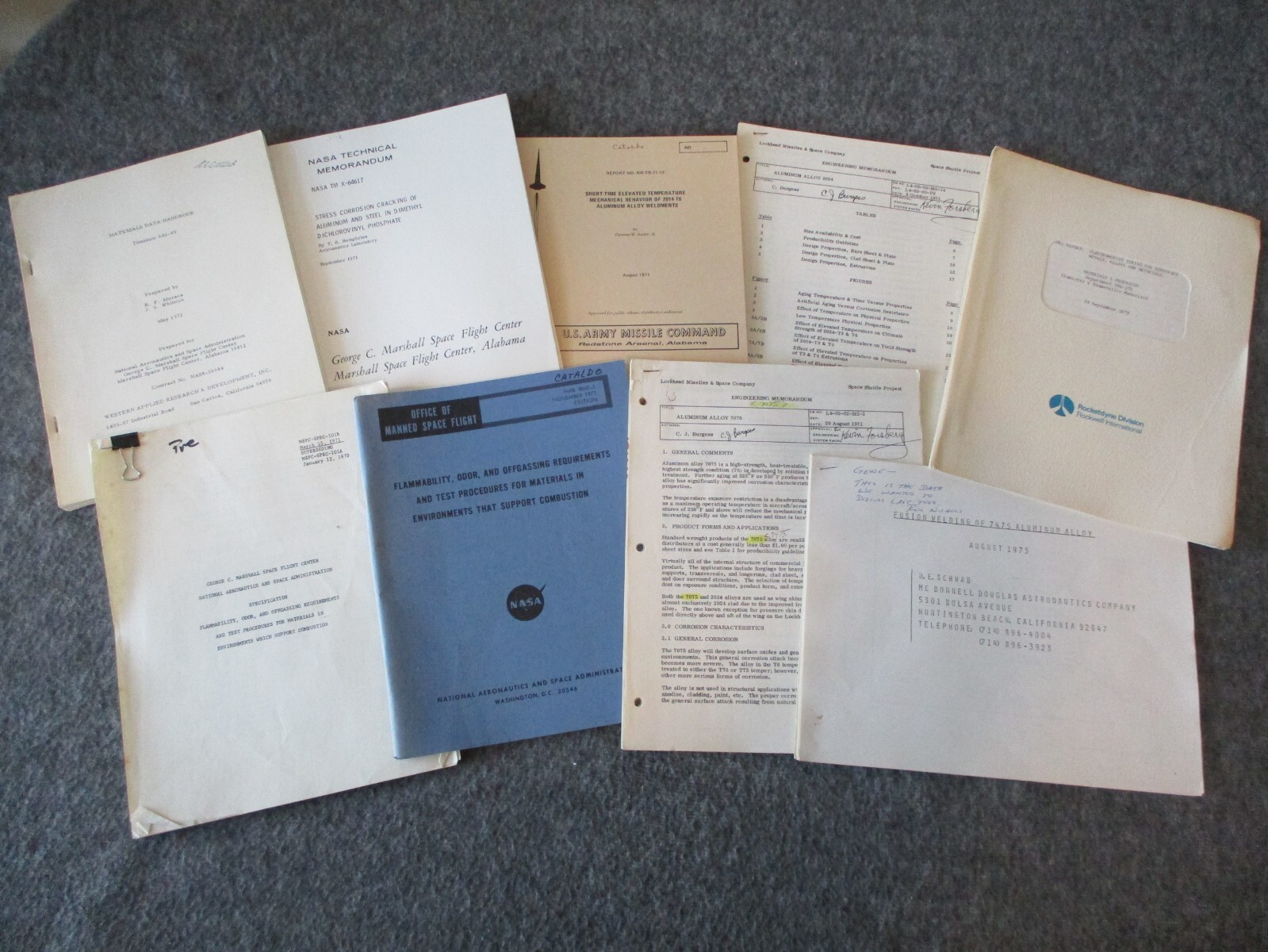 NASA SPACE SHUTTLE/VEHICLE SPECS METALS/MATERIALS/TESTING REPORTS/RESULTS 71-73 NASA SPACE SHUTTLE/VEHICLE SPECS METALS/MATERIALS/TESTING REPORTS/RESULTS 71-73