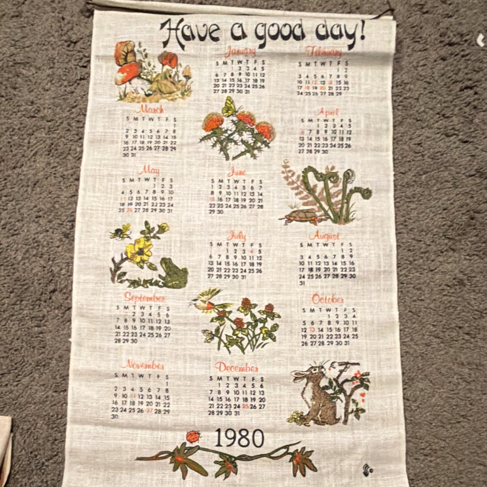 Vintage 1980, 1980, 1984 1986Calendar Linen Tea Towel