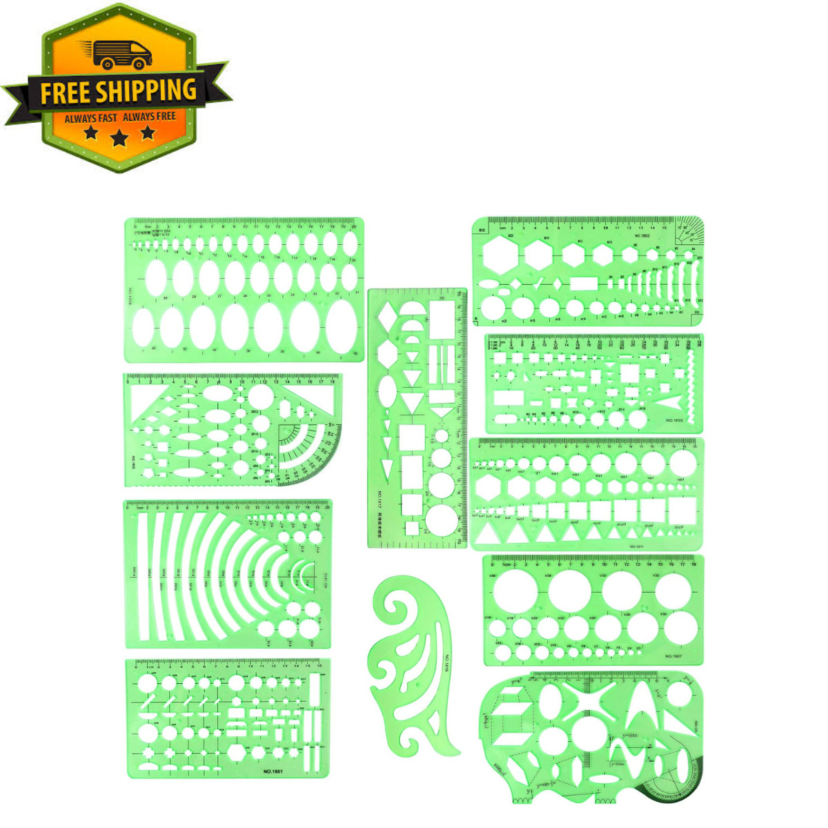 11PCS Geometric Drawings Templates, Drafting Stencils Measuring Tools,