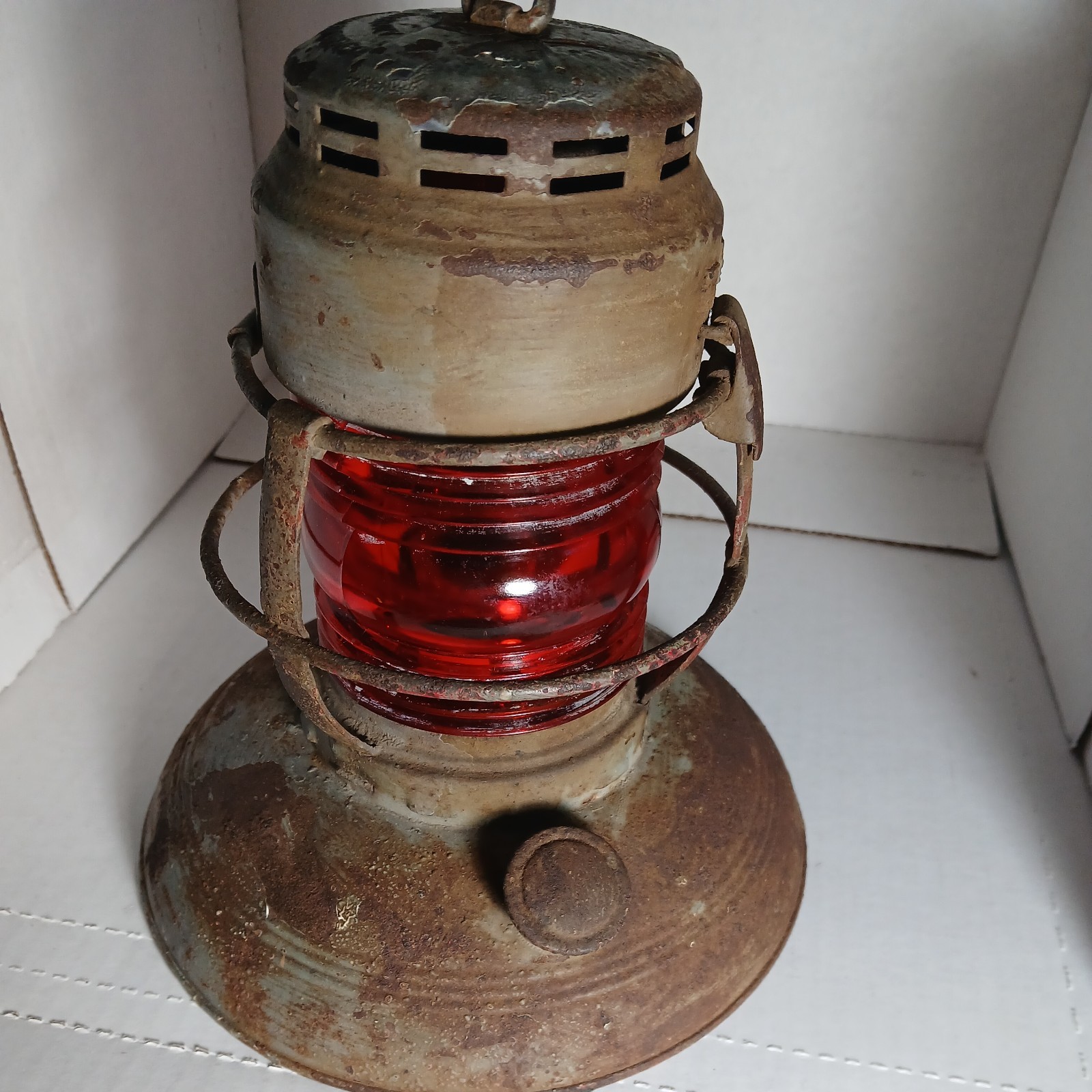 Antique Embury No 40 Traffic Gard Lantern Warsaw New York Red Glass Great Patina