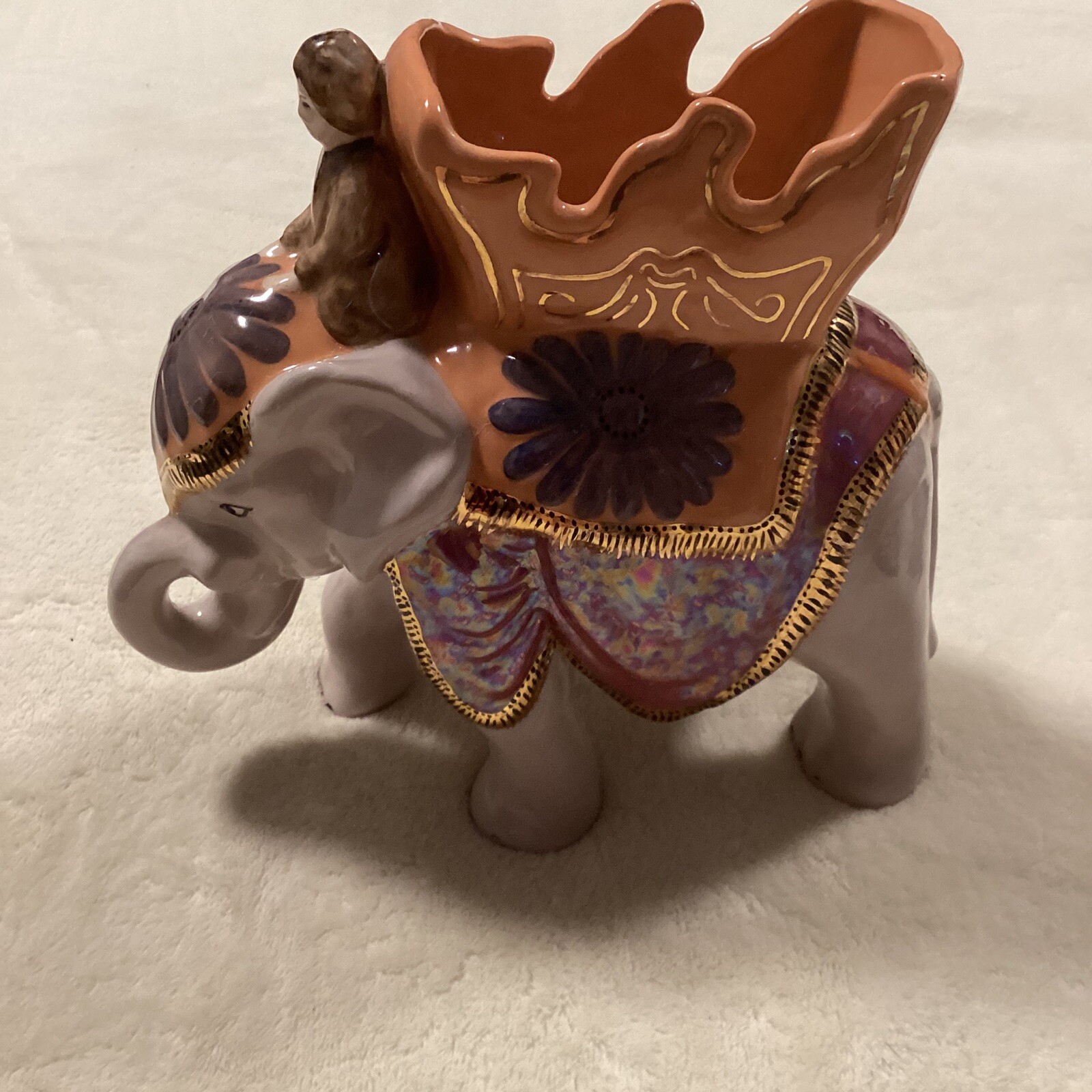 Elephant Glazed Ceramic Planter Pottery Ornate Art Unique Design