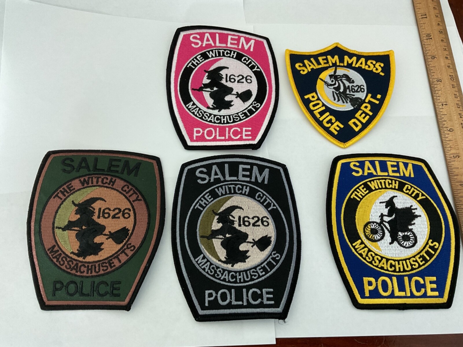 Salem Massachusetts Police Witch 5 Patches collectable and new full size Salem Massachusetts Police Witch 5 Patches collectable and new full size