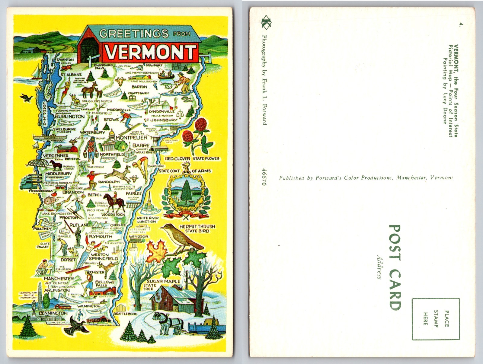 Vermont Illustrated Map Postcard