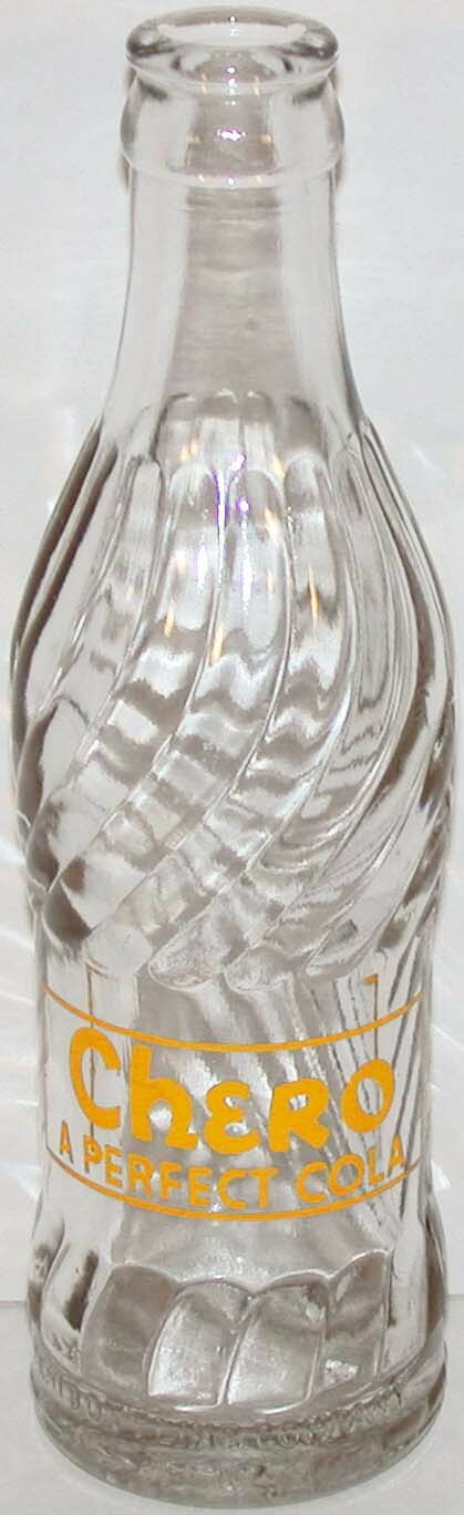 Vintage ACL soda pop bottle CHERO A Perfect Cola yellow label 1945 Nehi Bottling