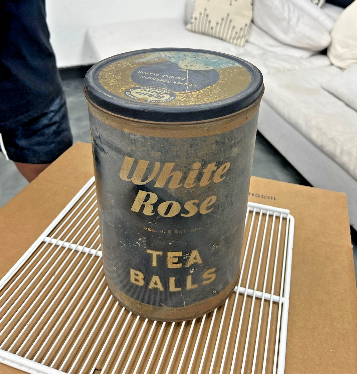 Antique White Rose Tea Balls Tin Orange Pekoe Advertising Can Vintage USA