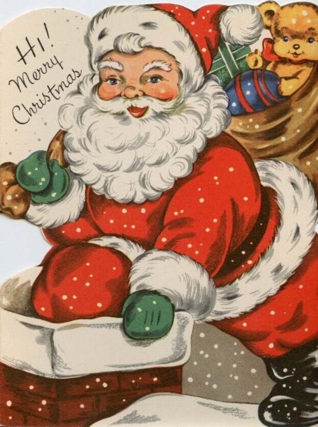 Vintage Christmas Greeting Card for Child Santa So Gay Toys Thrill You c1940s