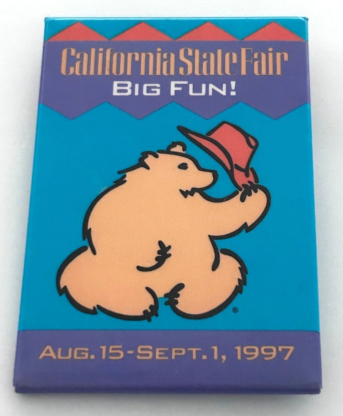 Vintage California CA Bear State Fair Big Fun September 1997 Pin Button