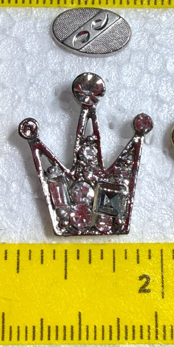 Crown Embellished Rhinestones Silver-Tone Brooch Lapel Tack Pin
