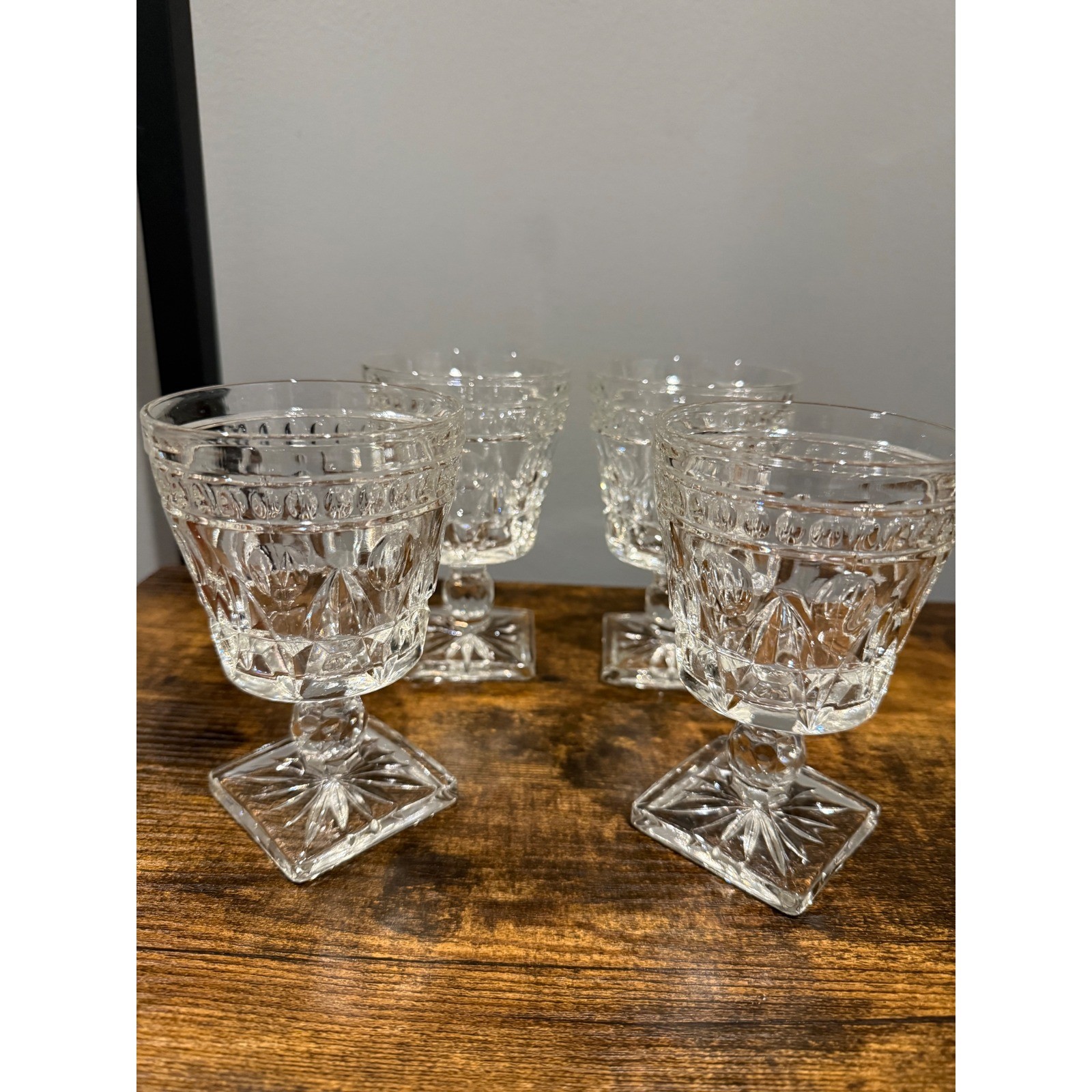 Vintage Indiana Glass Co.Colony Park Lane Water Goblets Diamond Starburst 4