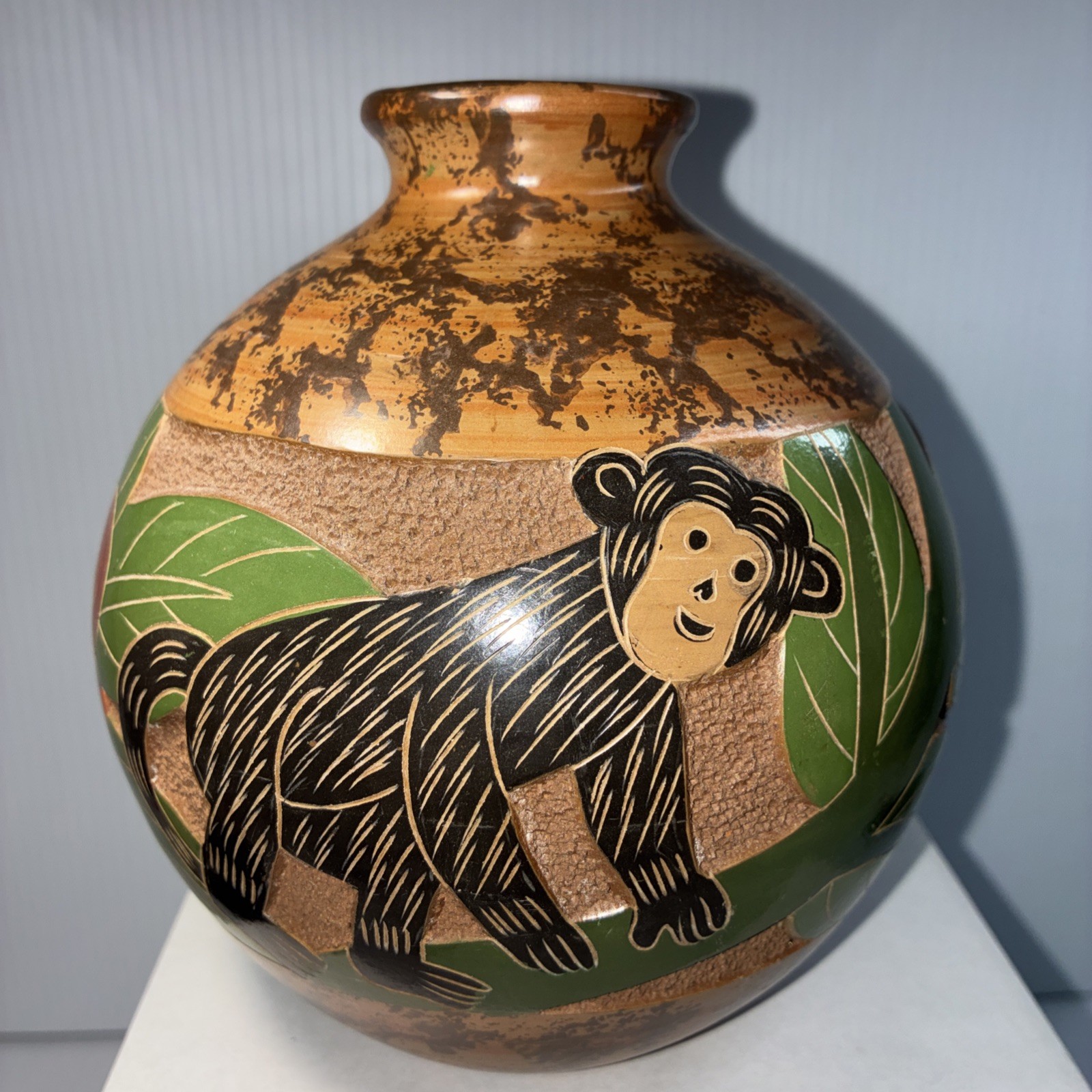 Vase With Turtle Bird Monkey By Luis Bracamonte