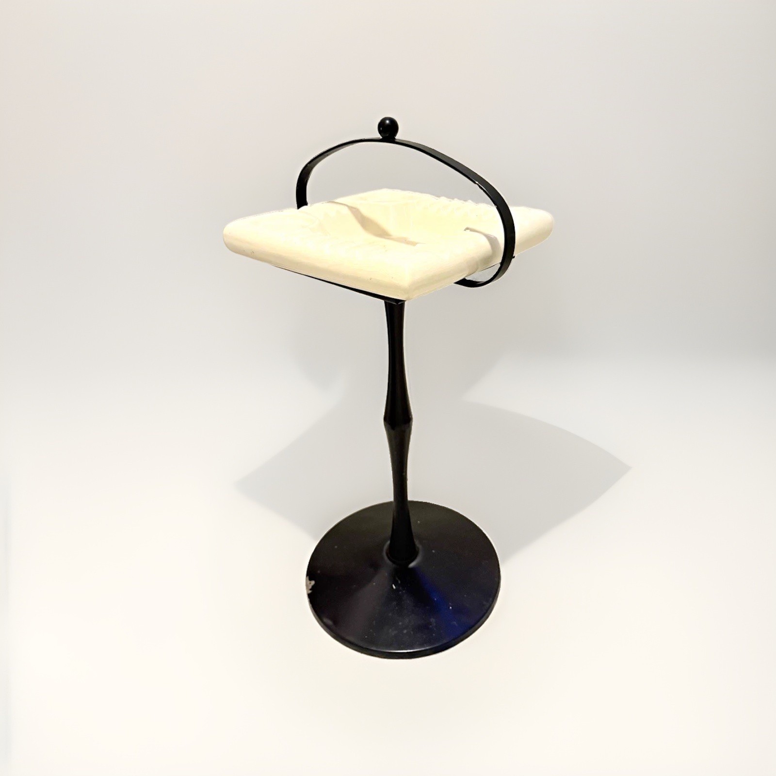 Vintage Freestanding Ashtray Stand White Square Dish, Black Pedestal Metal Base