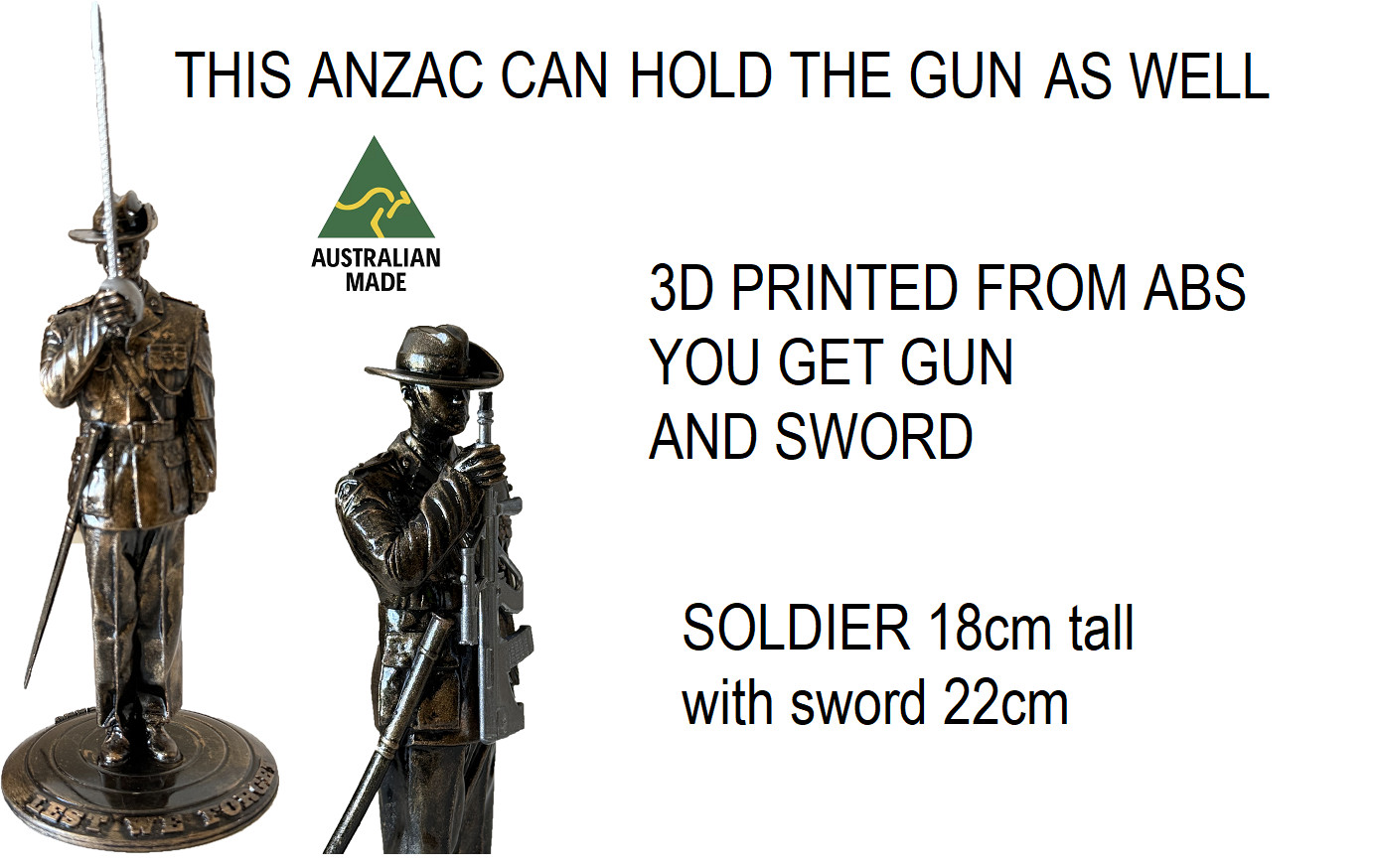 Australian holding sword or gun Statue Figurine 18cm High Anzac Ornament Army Australian holding sword or gun Statue Figurine 18cm High Anzac Ornament Army