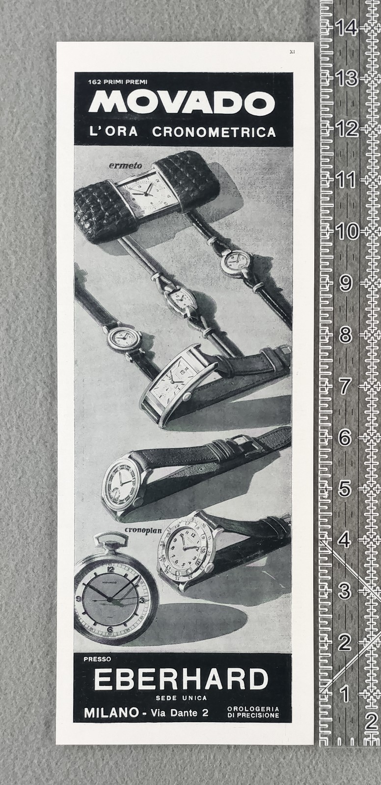 1937 MOVADO Chronoplan Watch 1937 Movado Ermeto etc Original Italian Vintage Ad 1937 MOVADO Chronoplan Watch 1937 Movado Ermeto etc Original Italian Vintage Ad