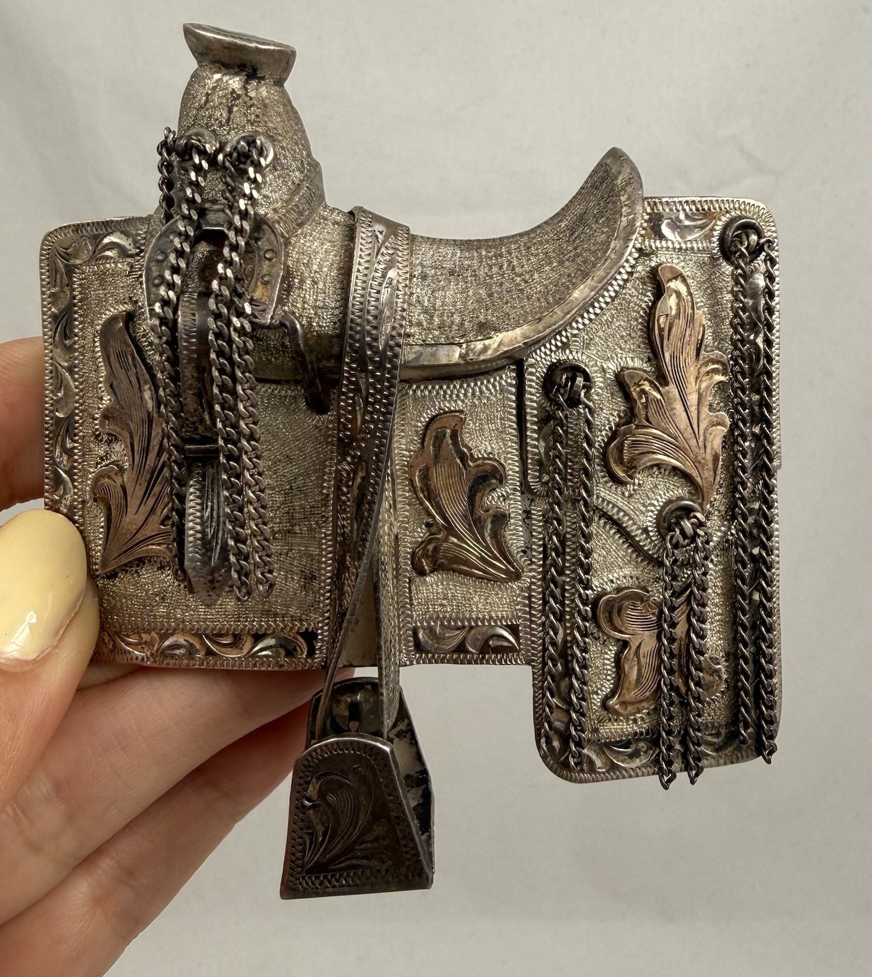 Massive Rare Heavy Mexico Sterling Silver Horse  Saddle Belt Buckle 101 Grams