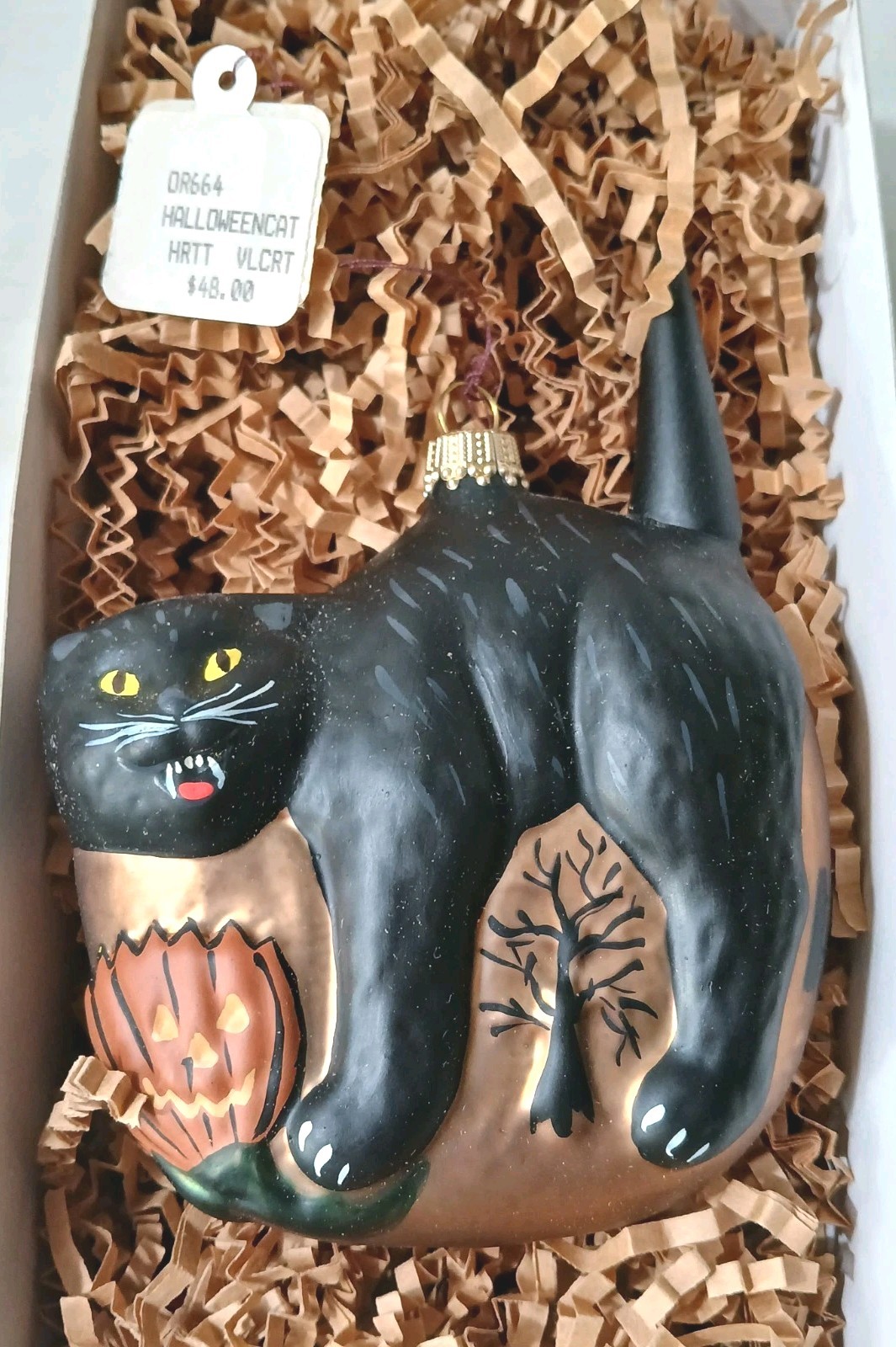 Vaillancourt Folk Art Black Cat OR664 Glass Ornament Made In Germany Halloween
