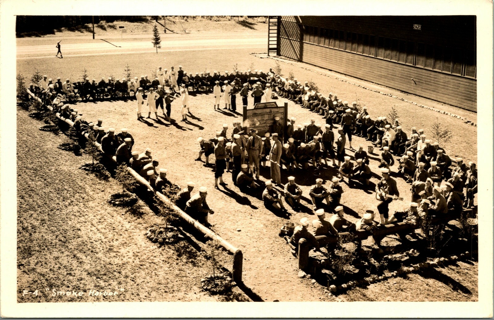 RPPC US Navy Uniform Smoke Harbor War WWII Soldier Resting Photo F-4 Postcard