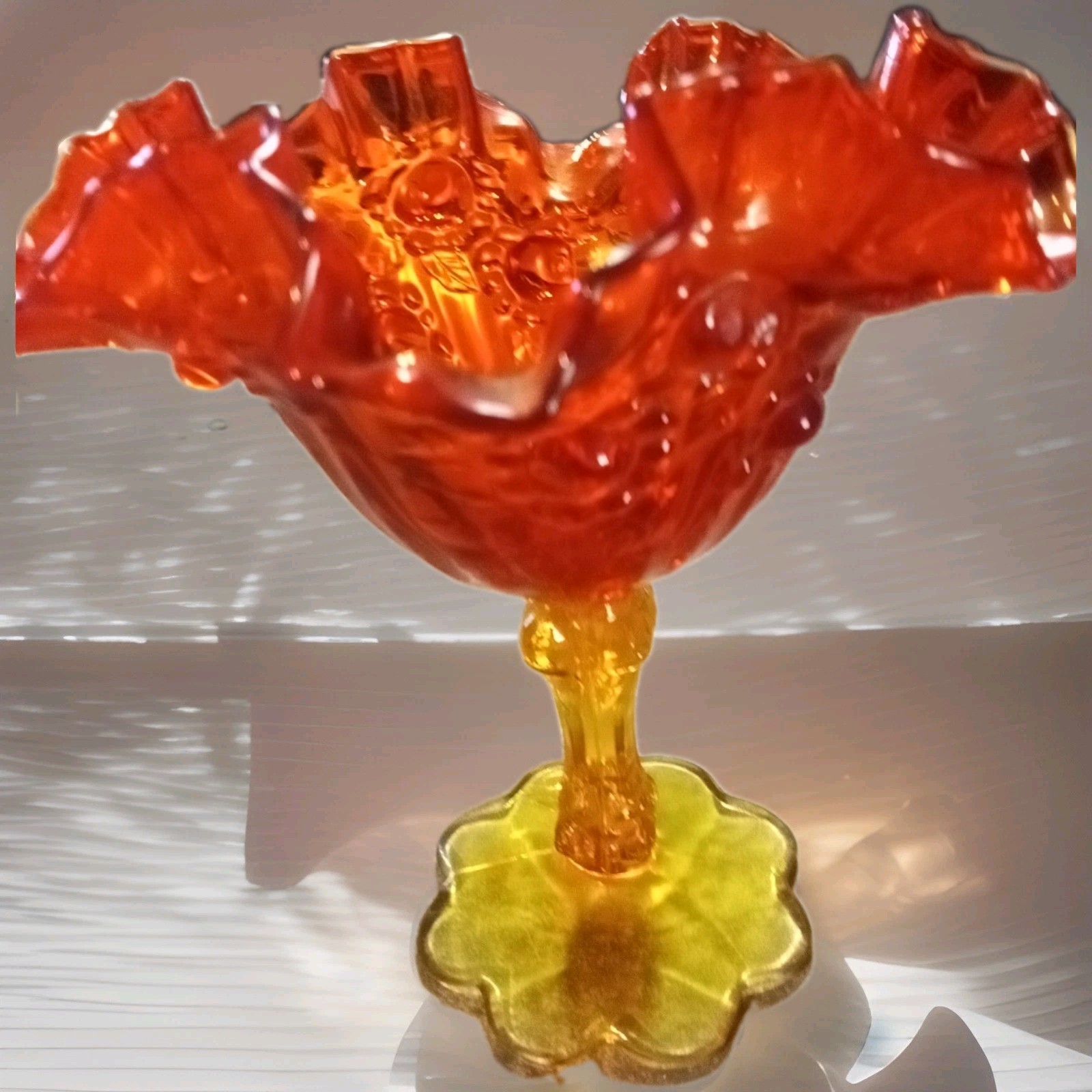 Vintage Fenton Amberina Glass Compote / She Glows