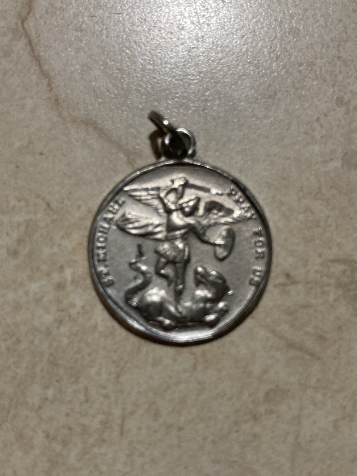 Vintage St Michael Pray for Us Sterling Silver Church Pendant Troy, NY 1873-1973