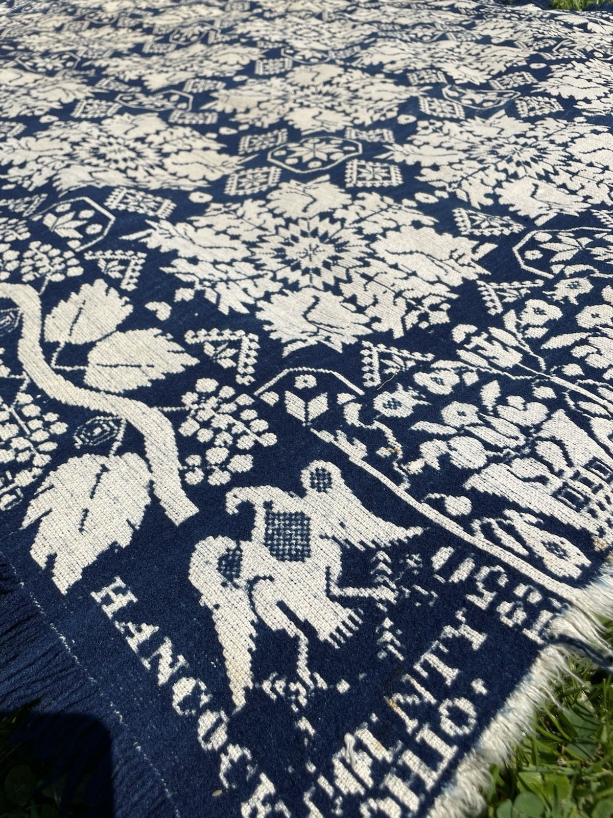 Antique Reversible Coverlet Hancock County Columbus Ohio Grape Vines Eagle c1850