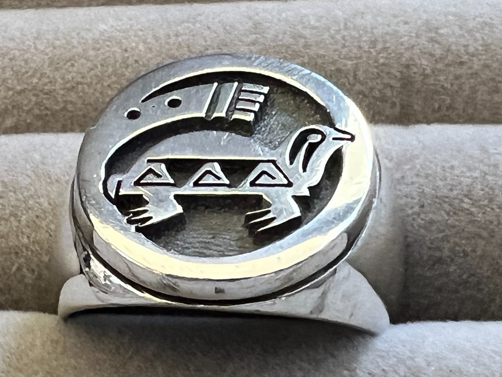 Native American Hopi Sterling Silver Overlay Ring Gary & Elsie Yoyokie Size 10.5