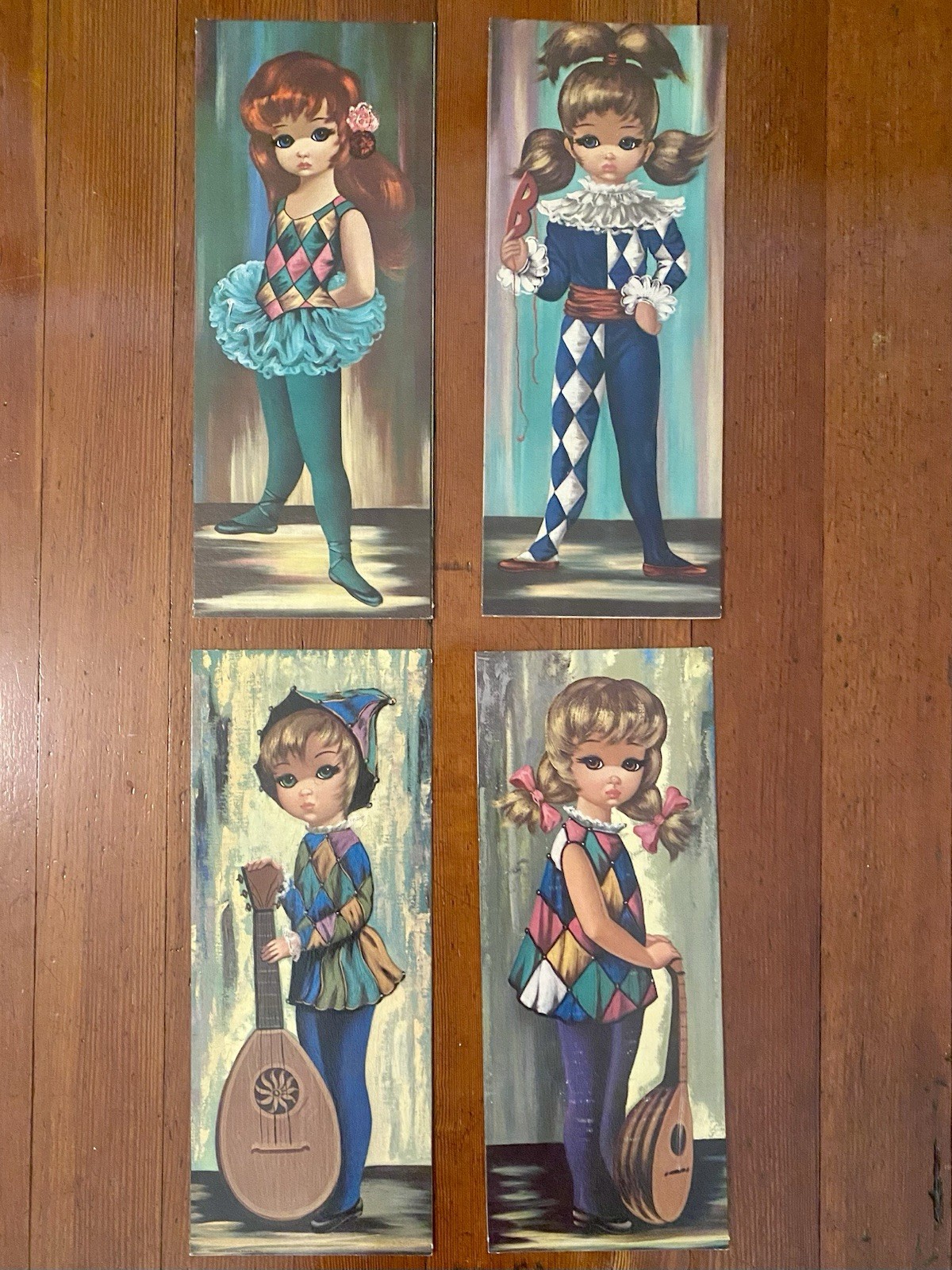 Soroka Eden Moppet Harlequin Big Eyes Girls Set of 4 1960s Vintage