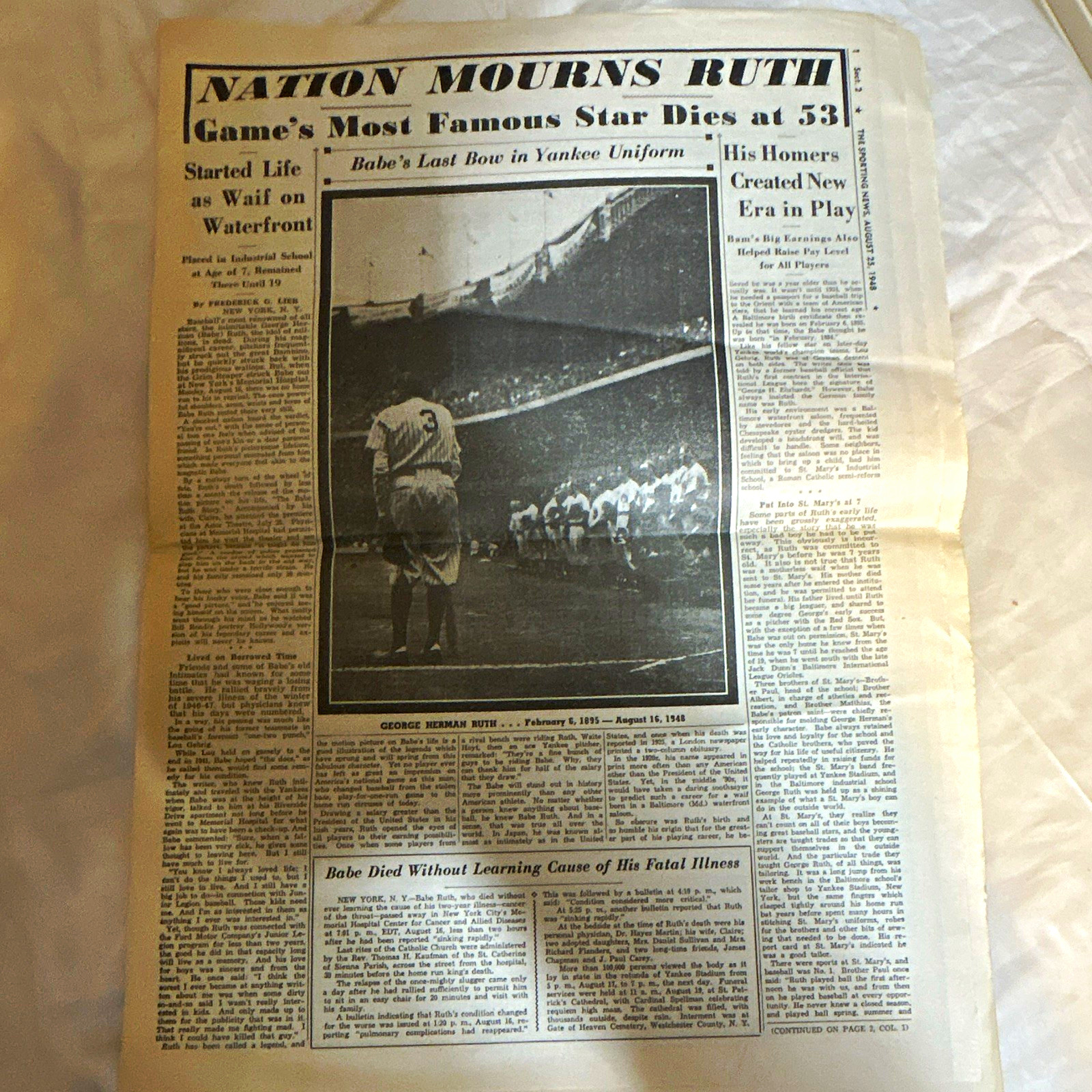 The Sporting News Aug 25 1948 Section 2 “Nation Mourns Ruth” Babe Ruth