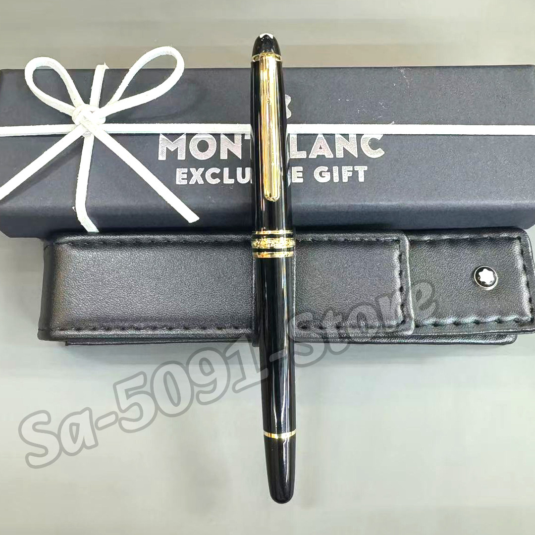 MONTBLANC Meisterstück Black Fountain Pen Gold Tone Trim w/ Leather Pouch