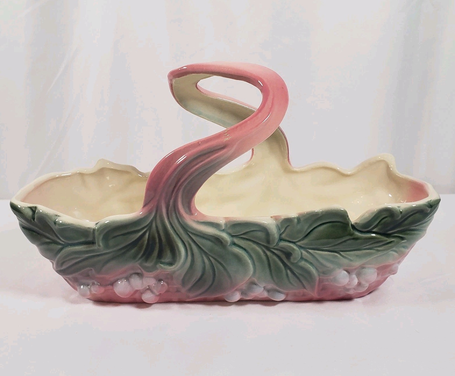 Vintage Hull USA Fiesta #51 Basket Planter Pink Green Berry Twisted Handle MCM