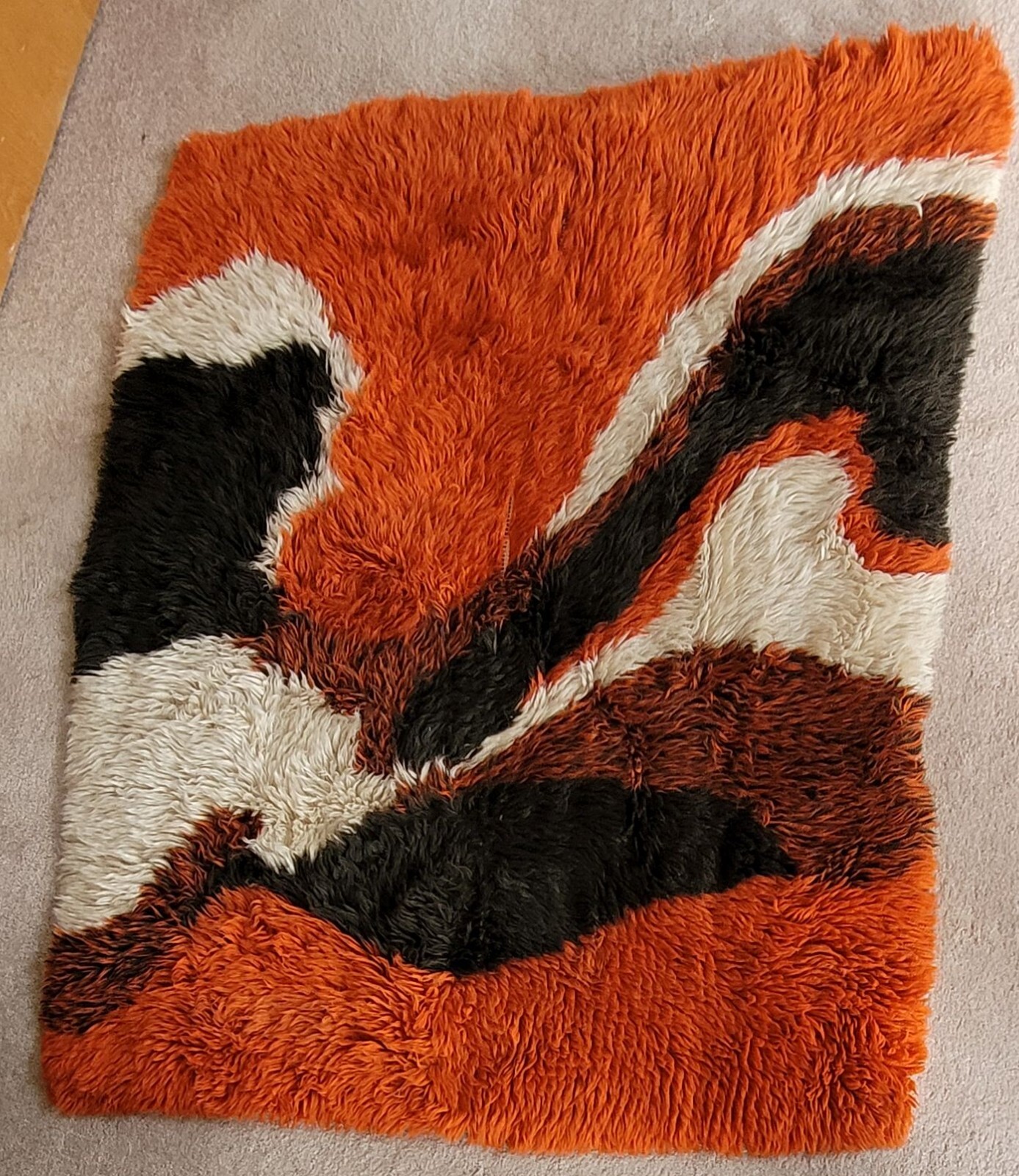 Vtg 60-70s Mid Century Modern Orange RUG Wall Art Work DANISH MCM RYA Style