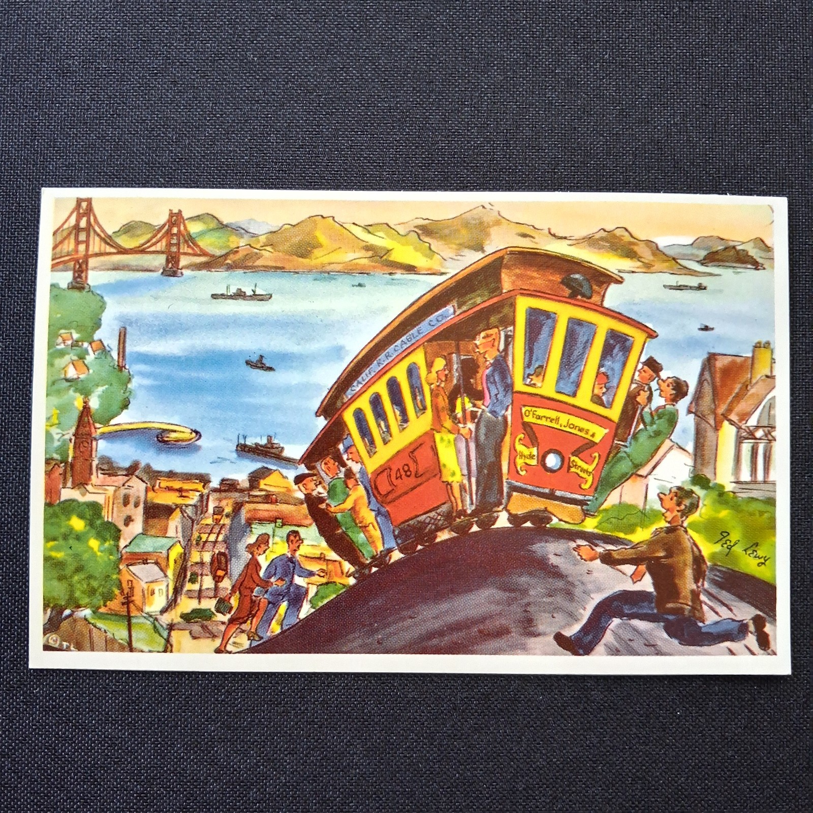 Hyde Street Cable Car, San Francisco California- Ted Lewy Artist Postcard 1954