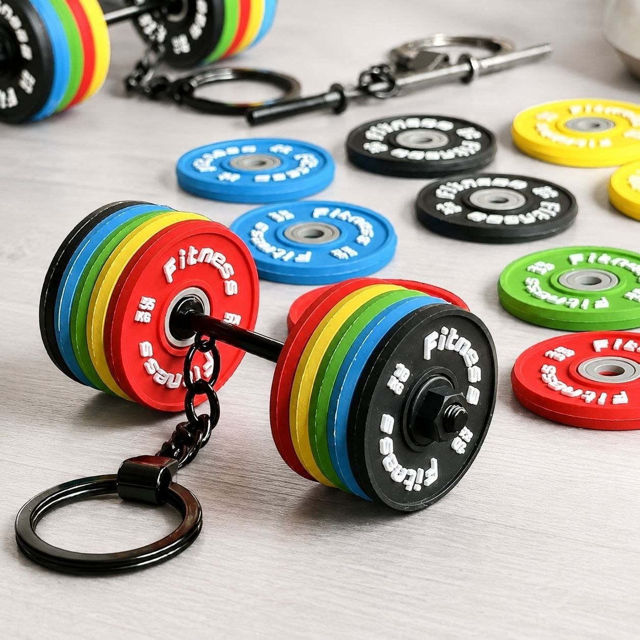 Mini Barbell Keychain Removable Weight Plates Dumbbell Key Ring Gym Fitness Gift
