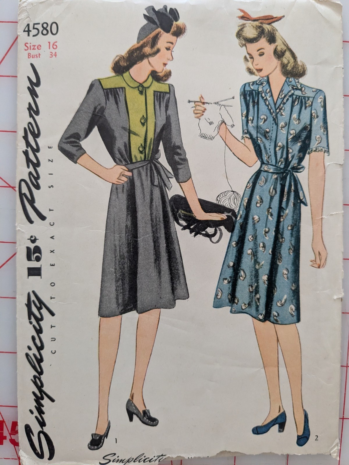 Vintage 1940s Simplicity Pattern Bust 34 Maternity (Or Not) Drop Pleat Dress